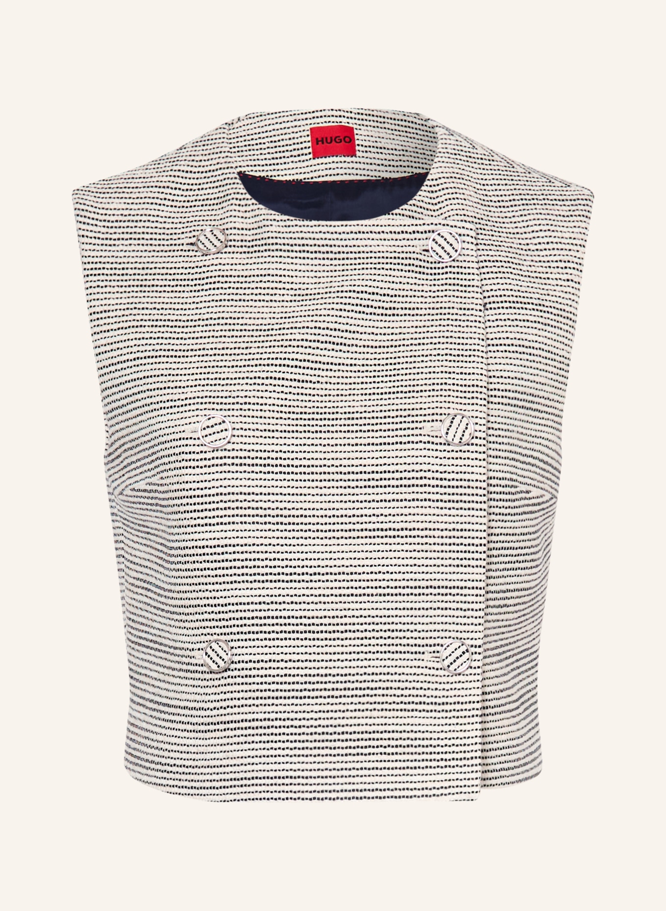 HUGO Cropped-Blazerweste AWINEA aus Bouclé: WEISS / SCHWARZ