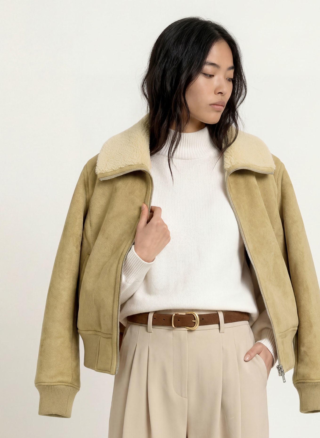 No.1 Como Jas CLEVELAND met teddybont: LICHTBRUIN / BEIGE