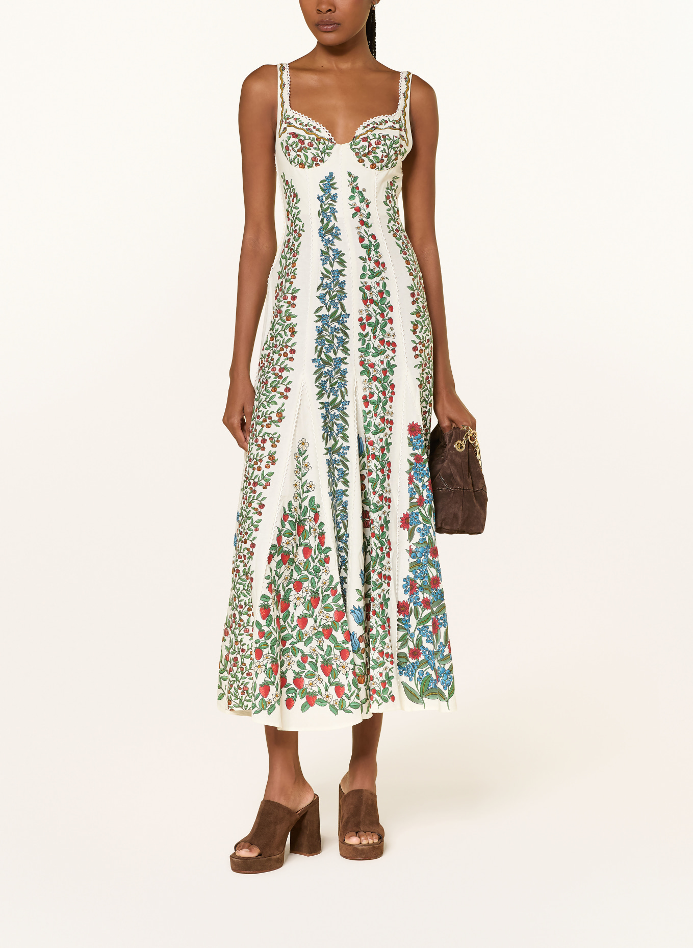 FARM RIO Robe FRUIT BEAUTY en lin et dentelle: BLANC / ROUGE / VERT