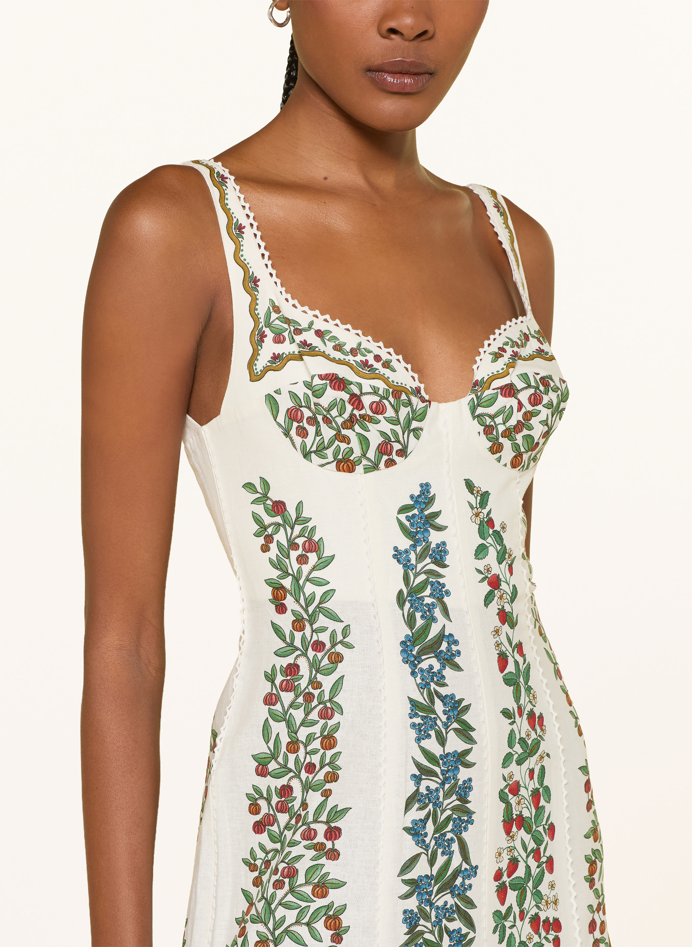 FARM RIO Robe FRUIT BEAUTY en lin et dentelle: BLANC / ROUGE / VERT