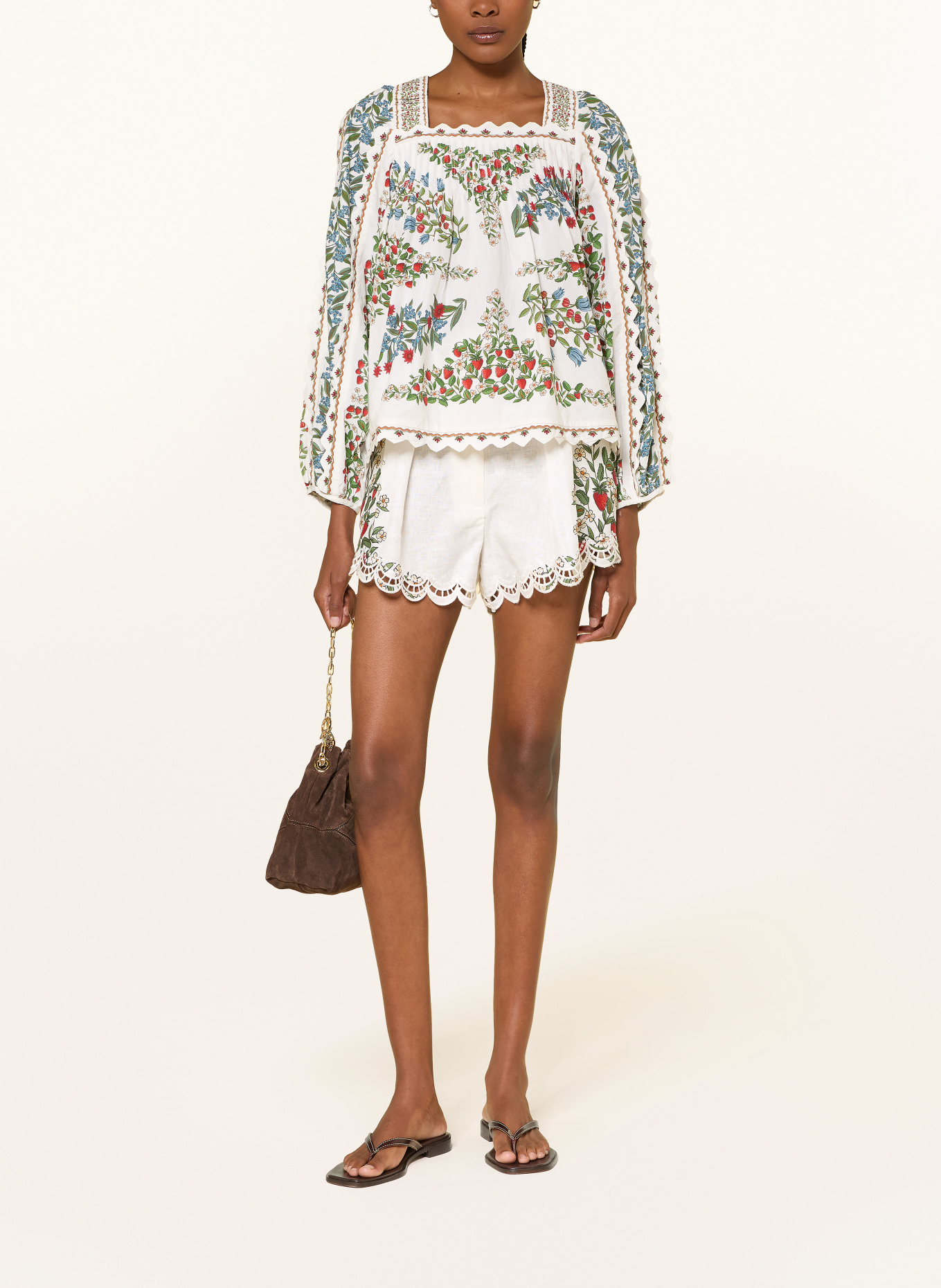 FARM RIO FRUIT BEAUTY Blouse Shirt: WHITE / RED / GREEN