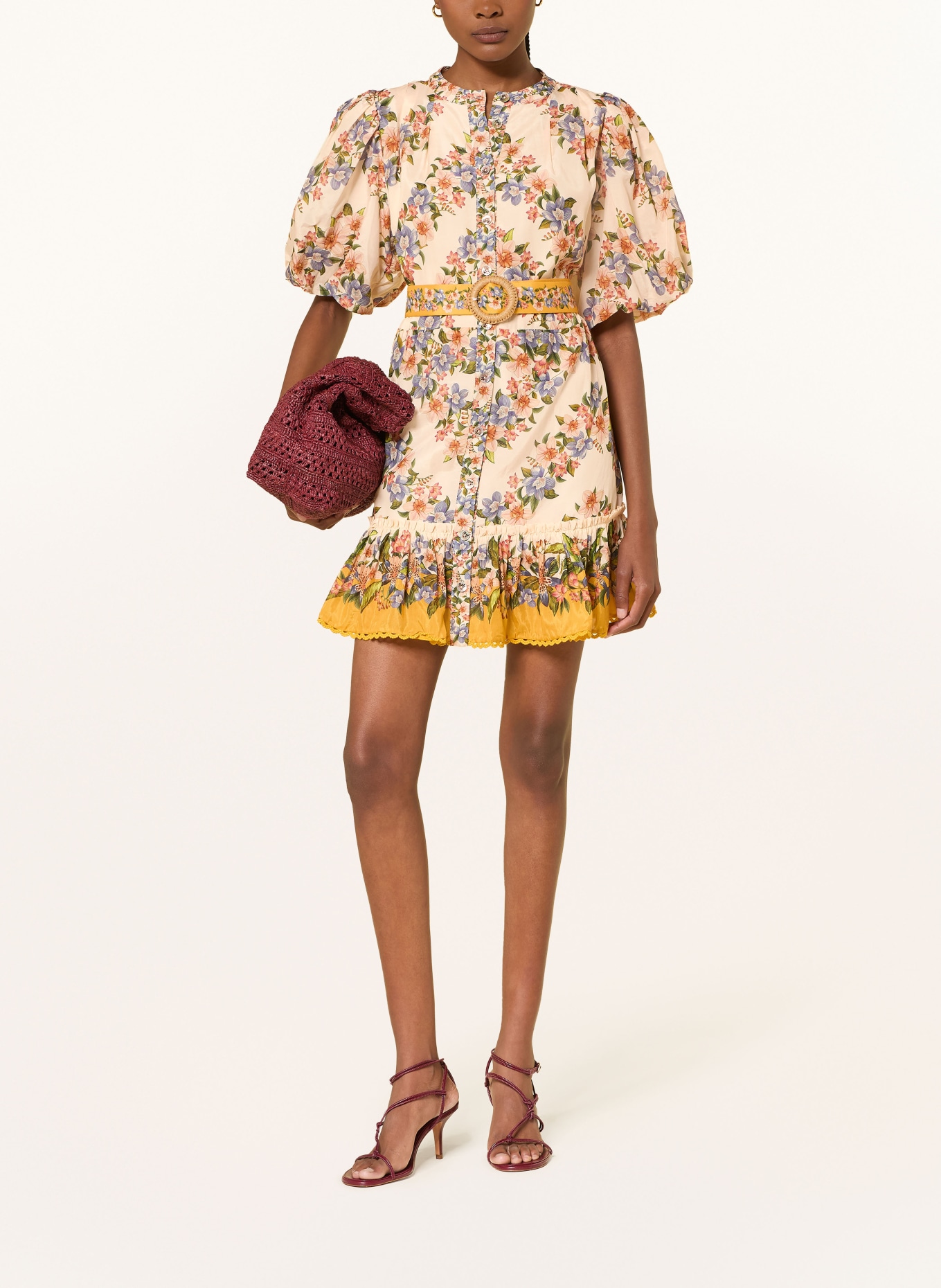 FARM RIO HILO Dress with Ruffles: CREAM / ROSE / LIGHT BLUE