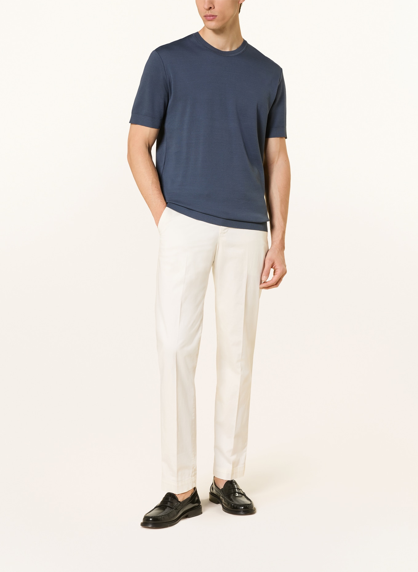 ETON T-shirt met linnen: DONKERBLAUW