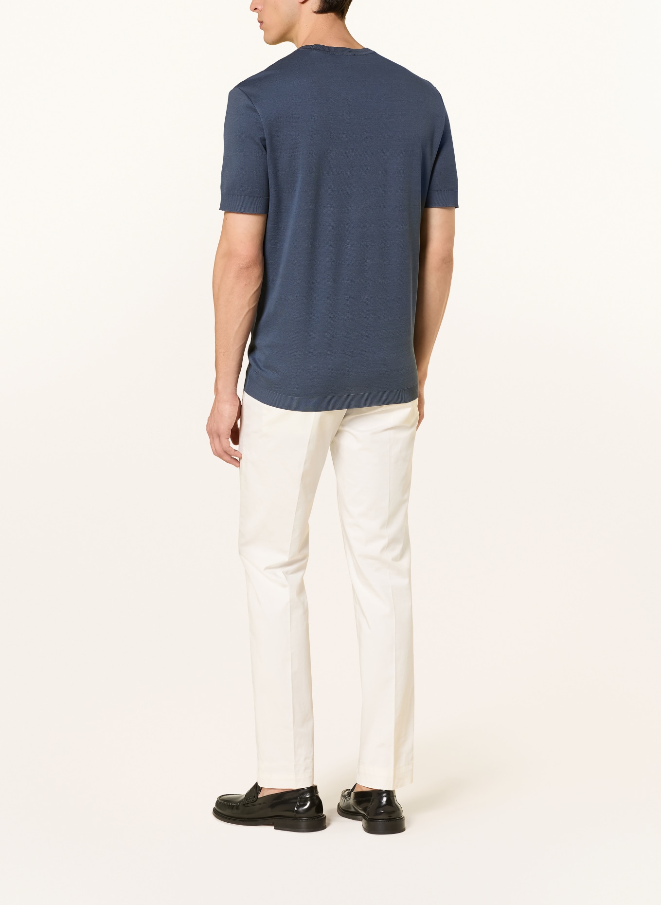 ETON T-shirt met linnen: DONKERBLAUW