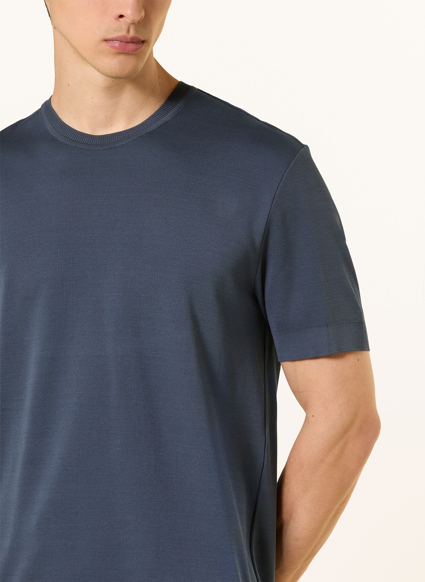 ETON T-shirt met linnen: DONKERBLAUW