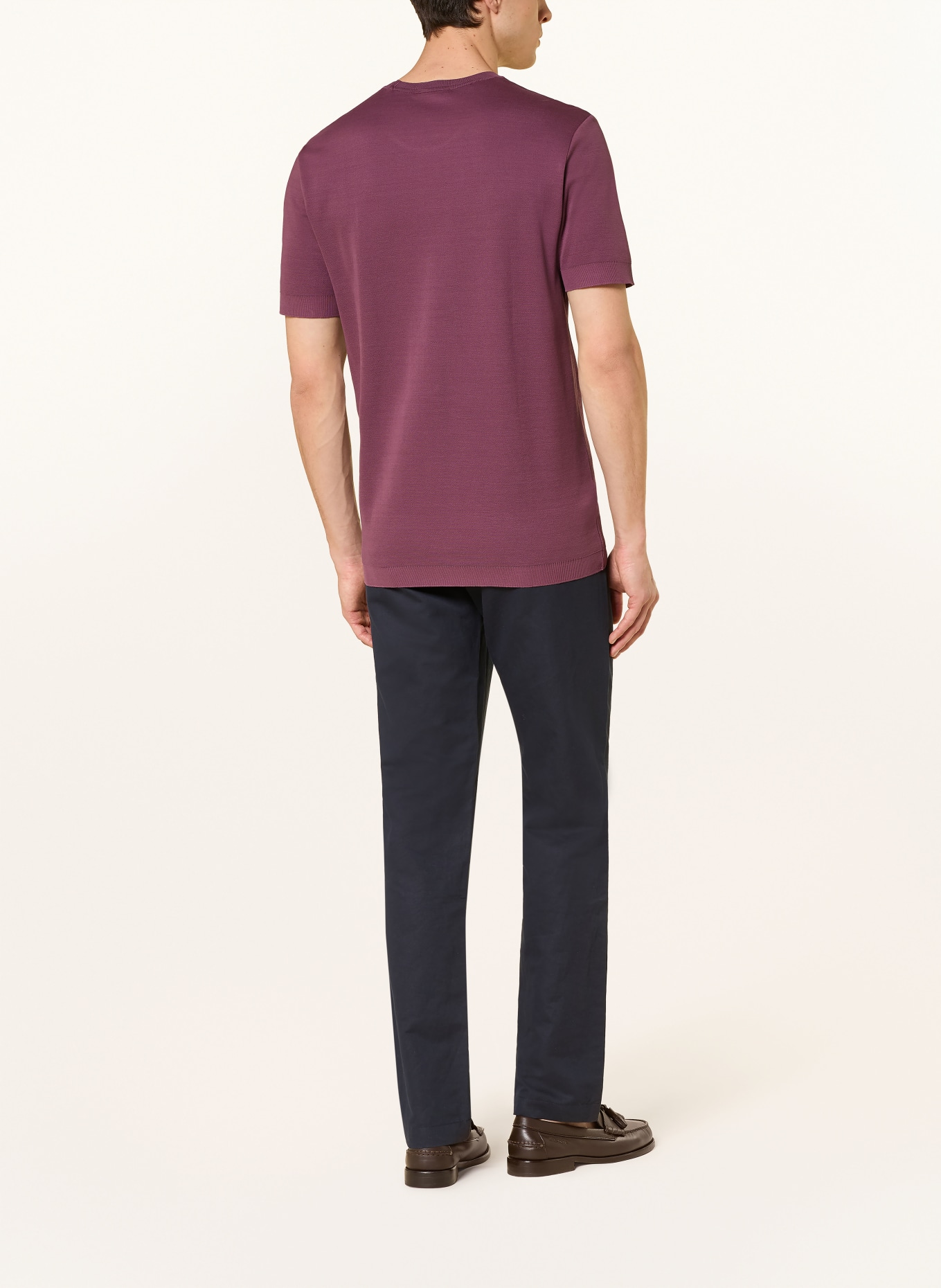 ETON T-shirt met linnen: DONKERPAARS