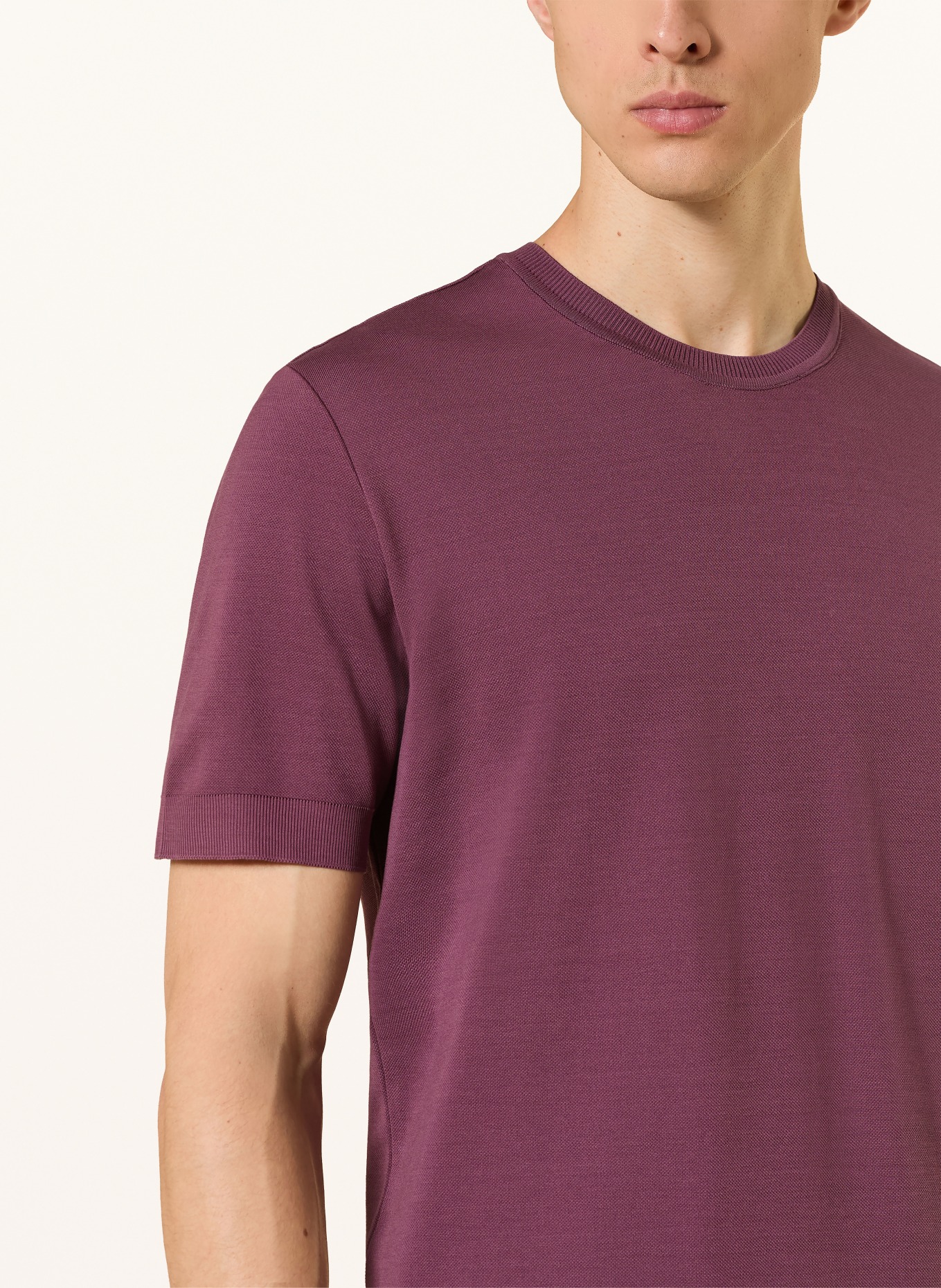 ETON T-shirt met linnen: DONKERPAARS