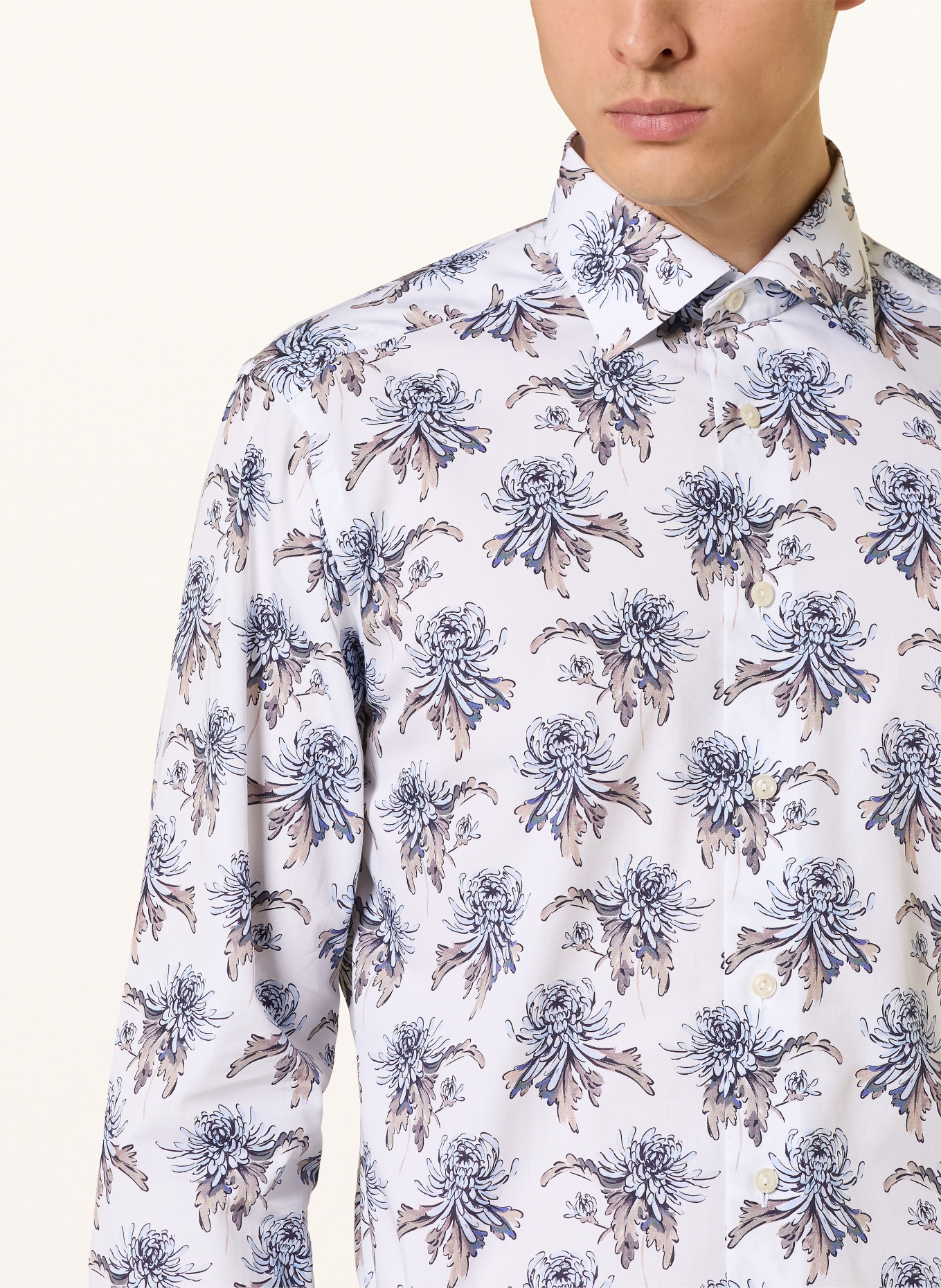 ETON Overhemd Slim Fit: WIT / TAUPE / LICHTBLAUW