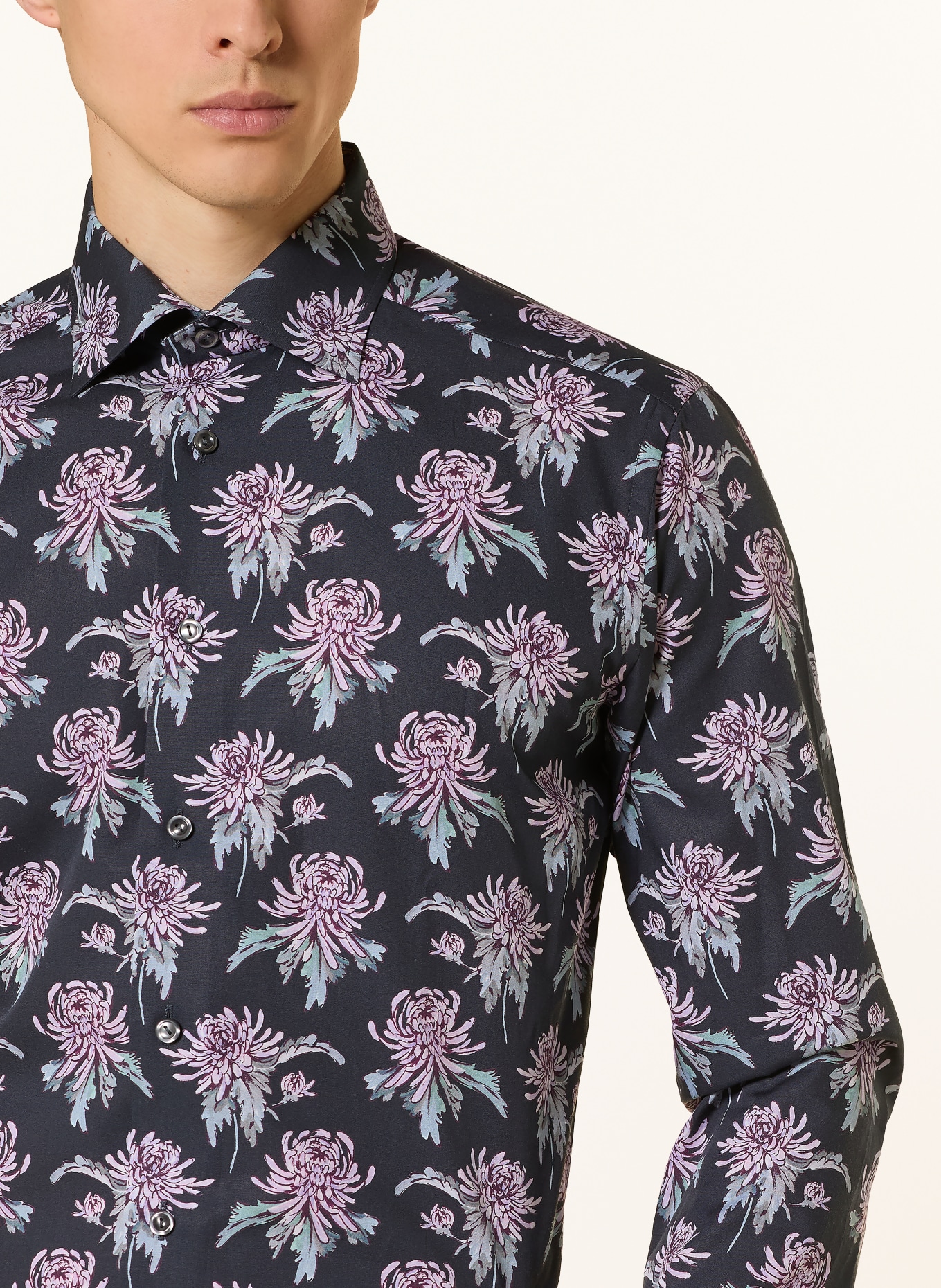 ETON Overhemd Slim Fit: DONKERBLAUW / LICHTPAARS / LICHTGROEN