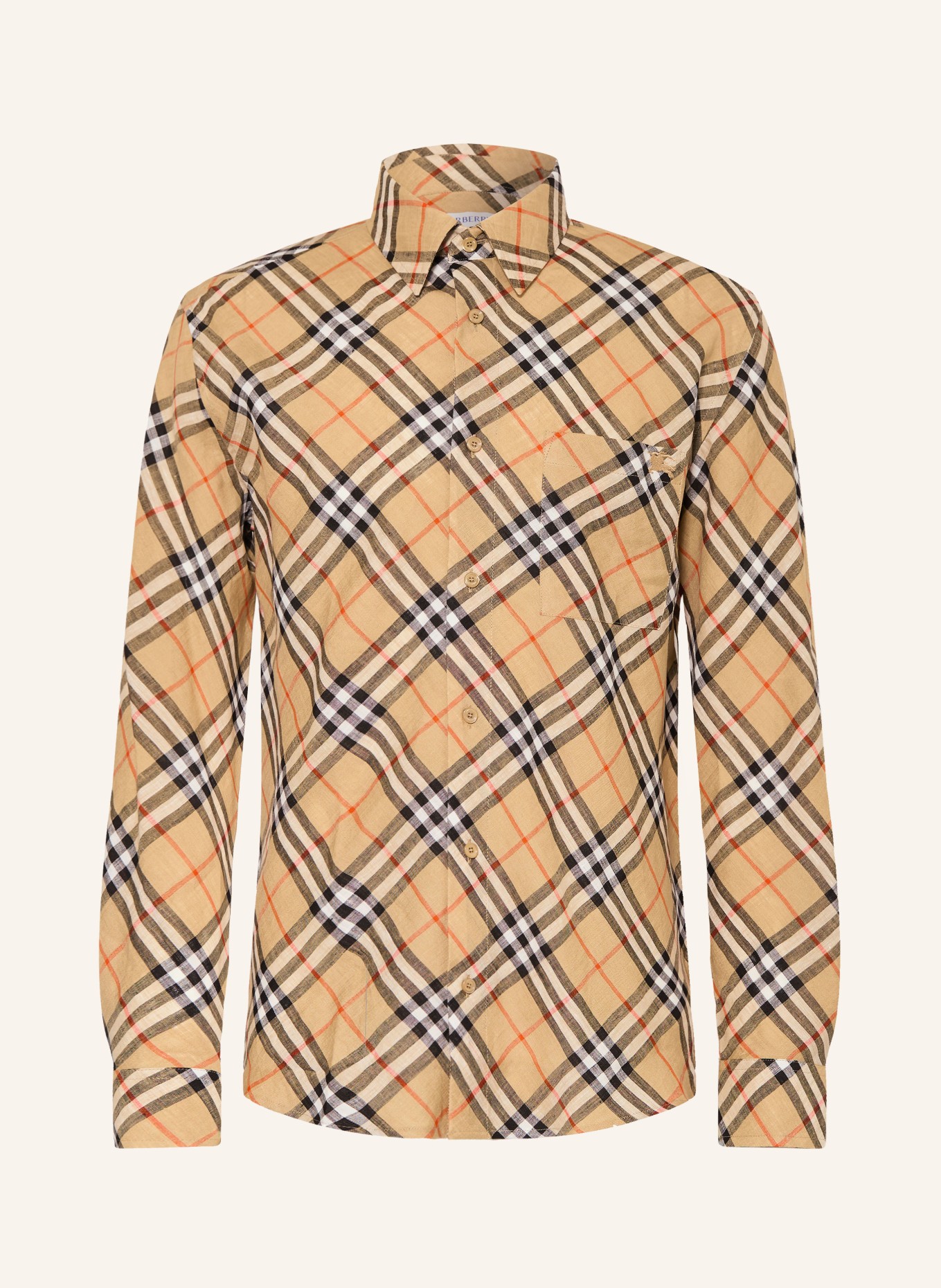 BURBERRY Comfort Fit Linen Shirt: BEIGE / CREAM / RED