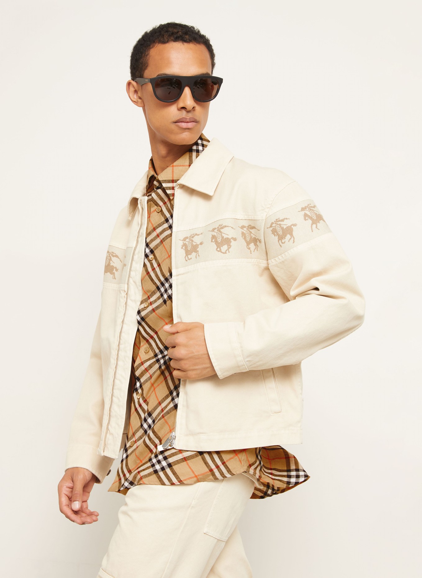 BURBERRY Comfort Fit Linen Shirt: BEIGE / CREAM / RED