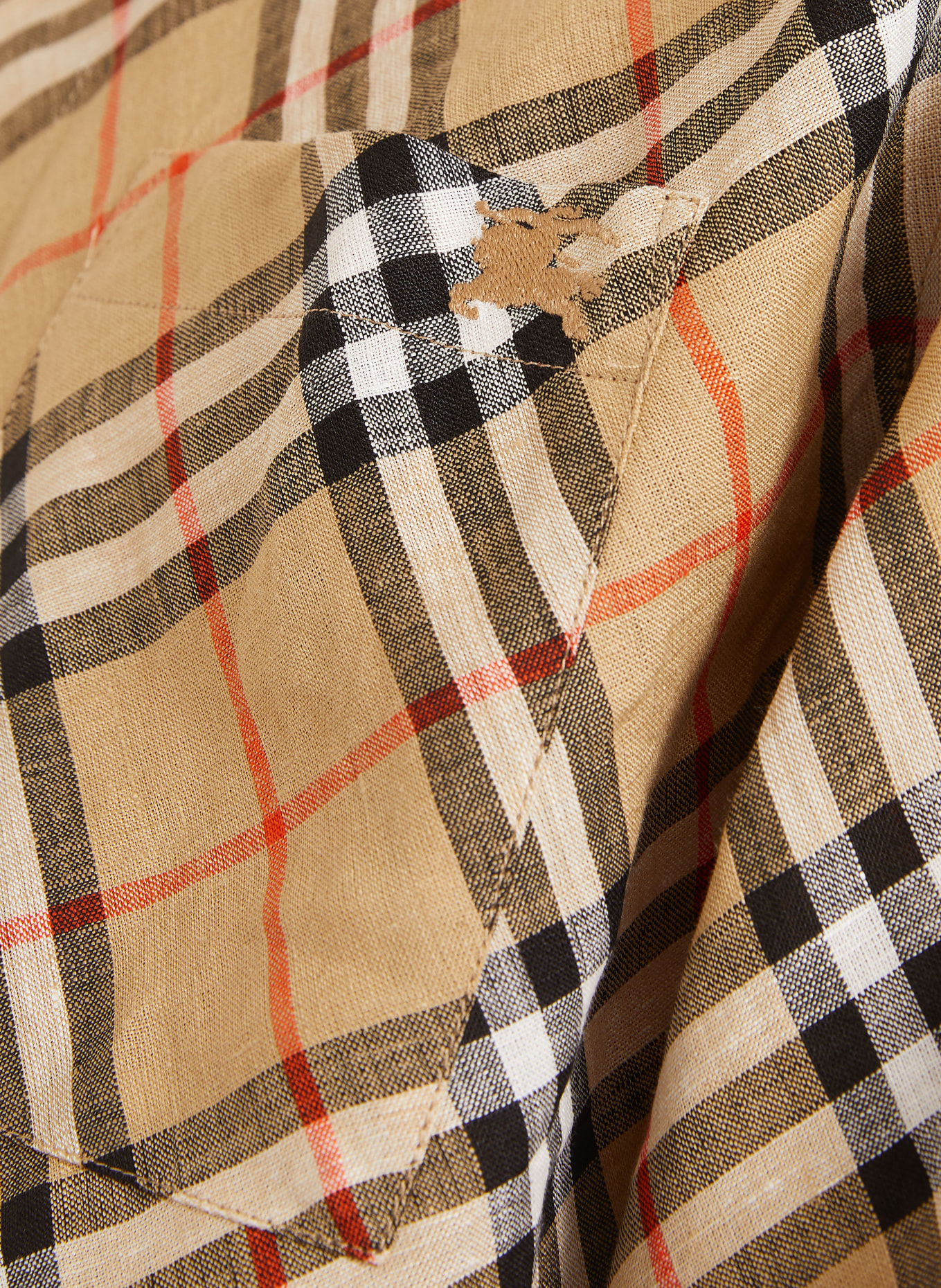 BURBERRY Comfort Fit Linen Shirt: BEIGE / CREAM / RED