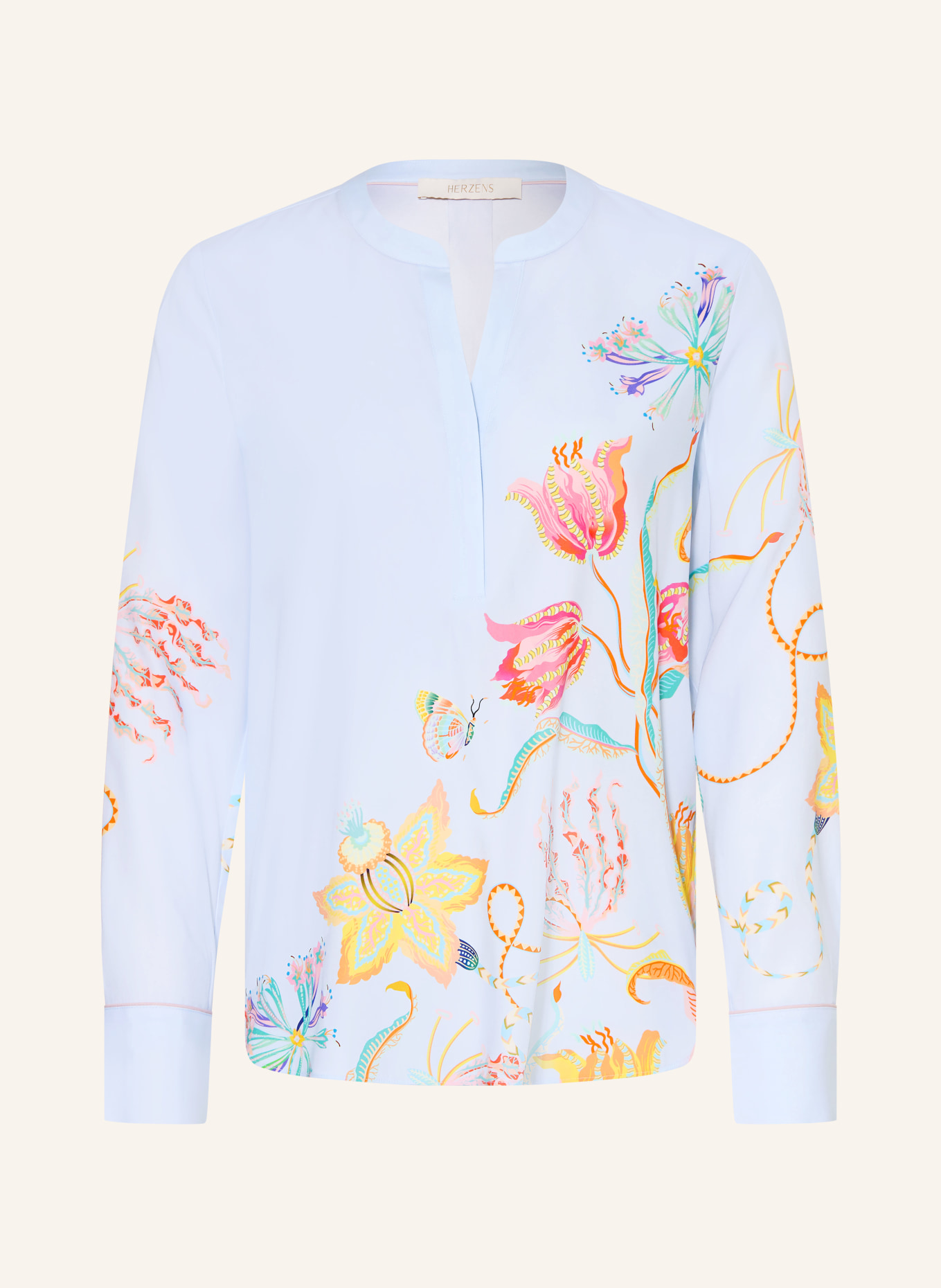 HERZENS Blouse-style shirt with silk: LIGHT BLUE / PINK / YELLOW