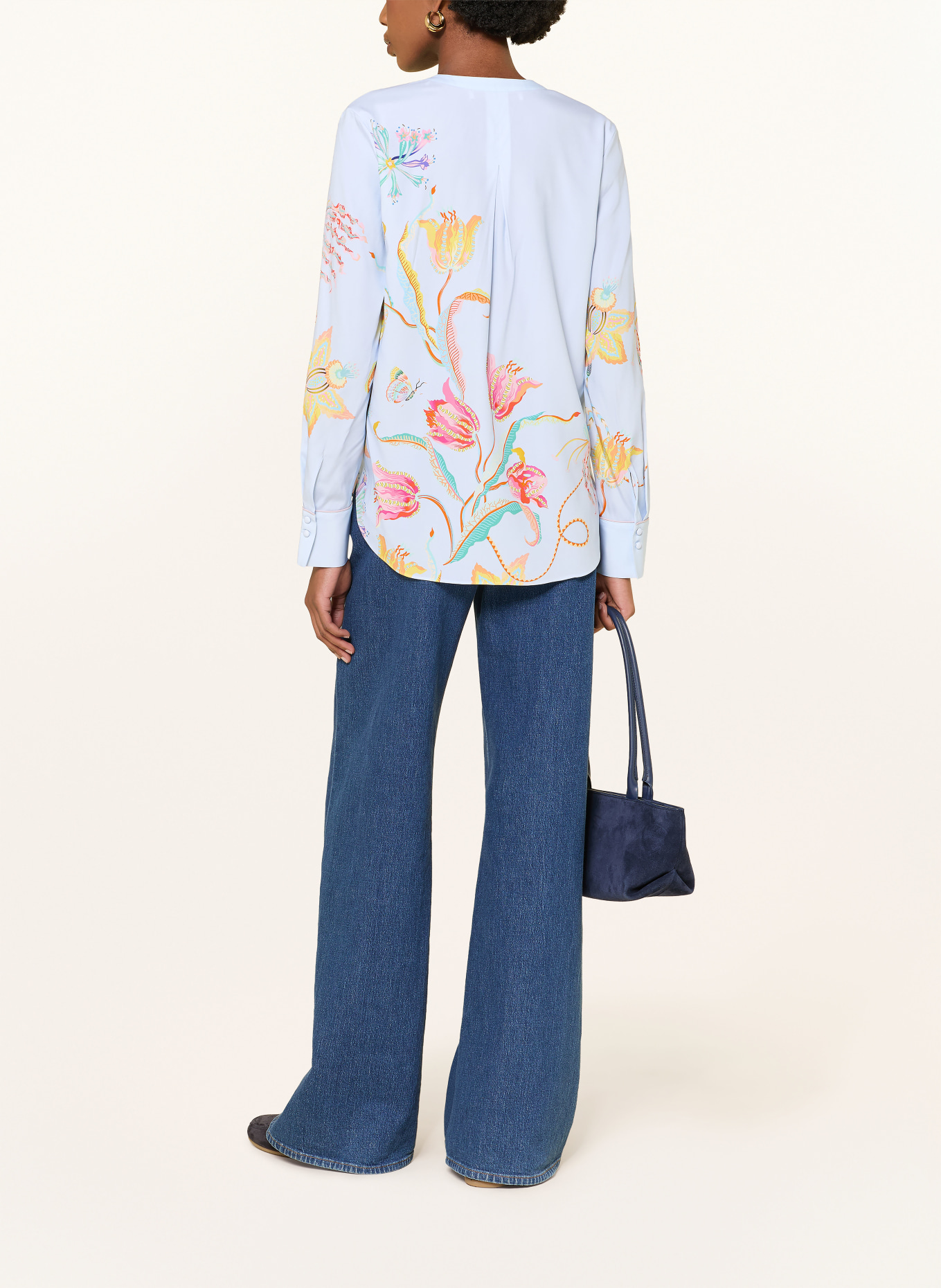 HERZENS Blouse-style shirt with silk: LIGHT BLUE / PINK / YELLOW