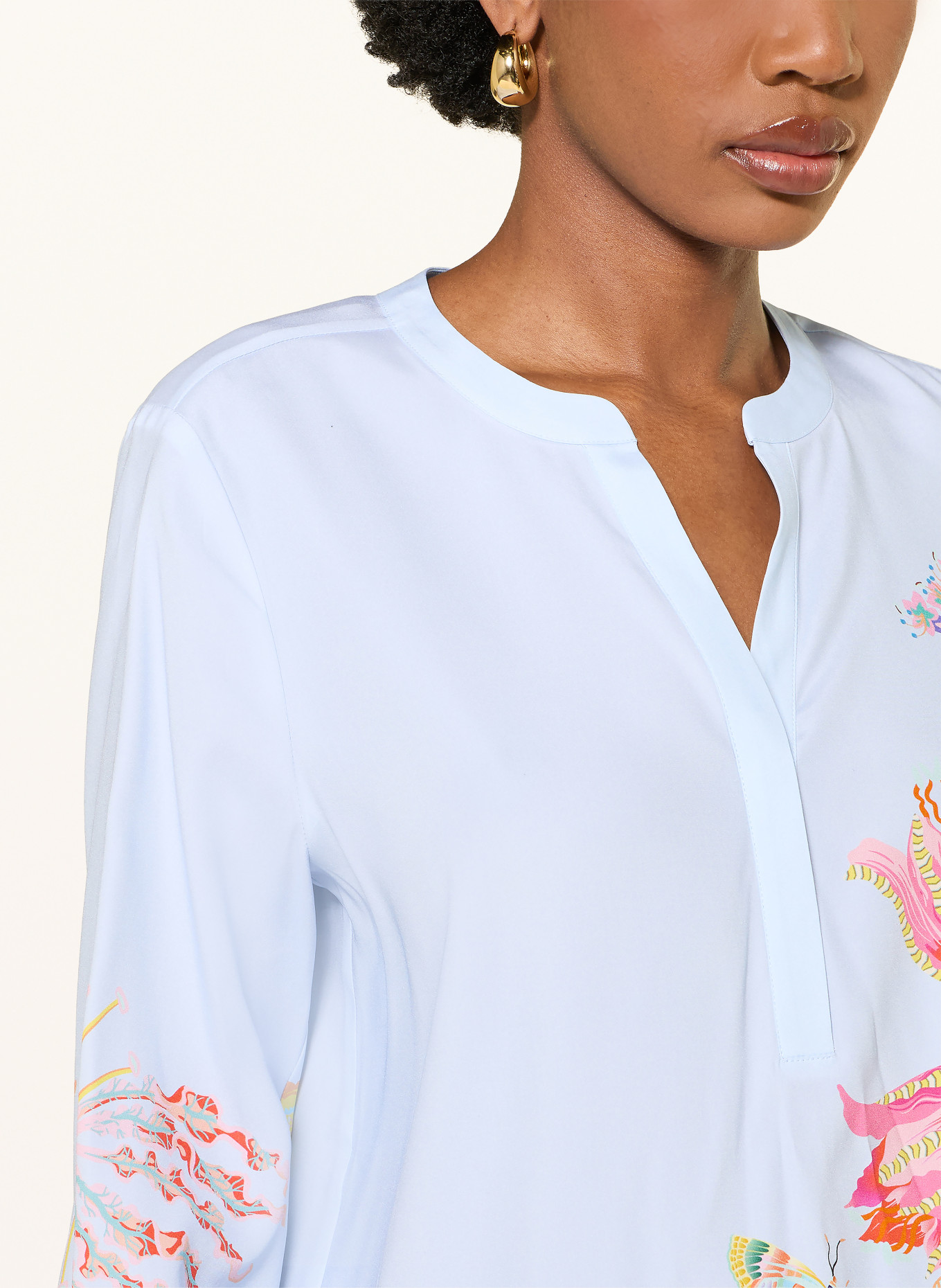 HERZENS Blouse-style shirt with silk: LIGHT BLUE / PINK / YELLOW