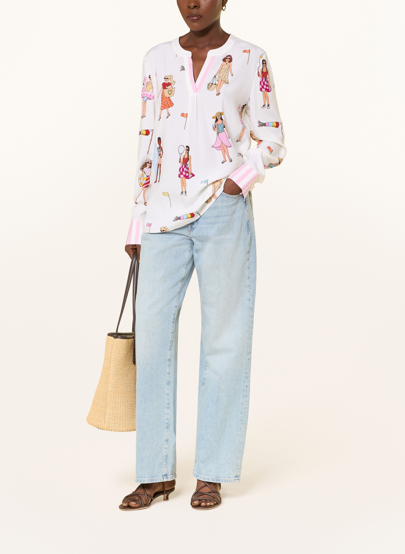 HERZENS Blusenshirt mit Seide: WEISS / PINK / ORANGE