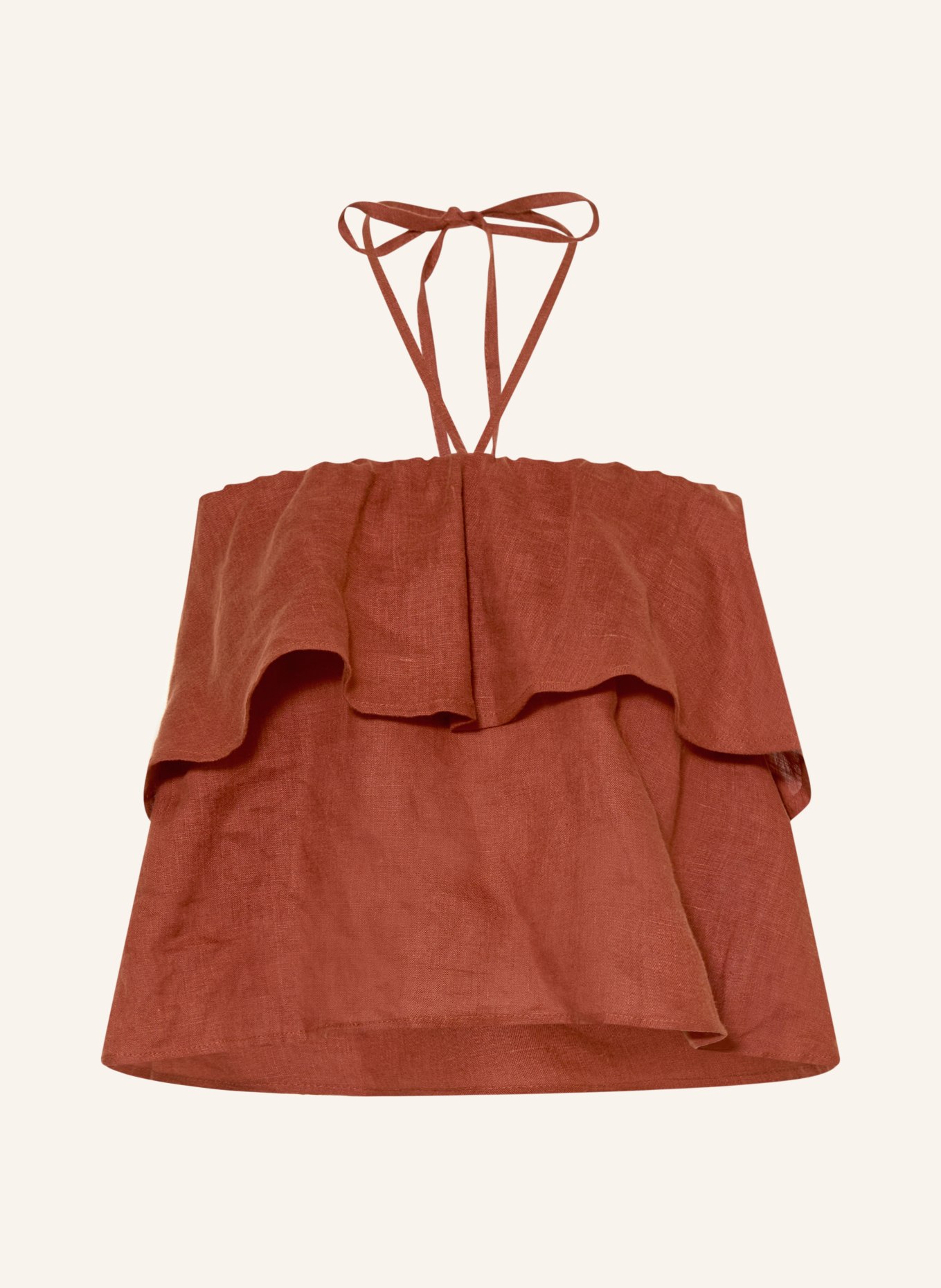 DRYKORN RIVANA linen top with ruffles: BROWN
