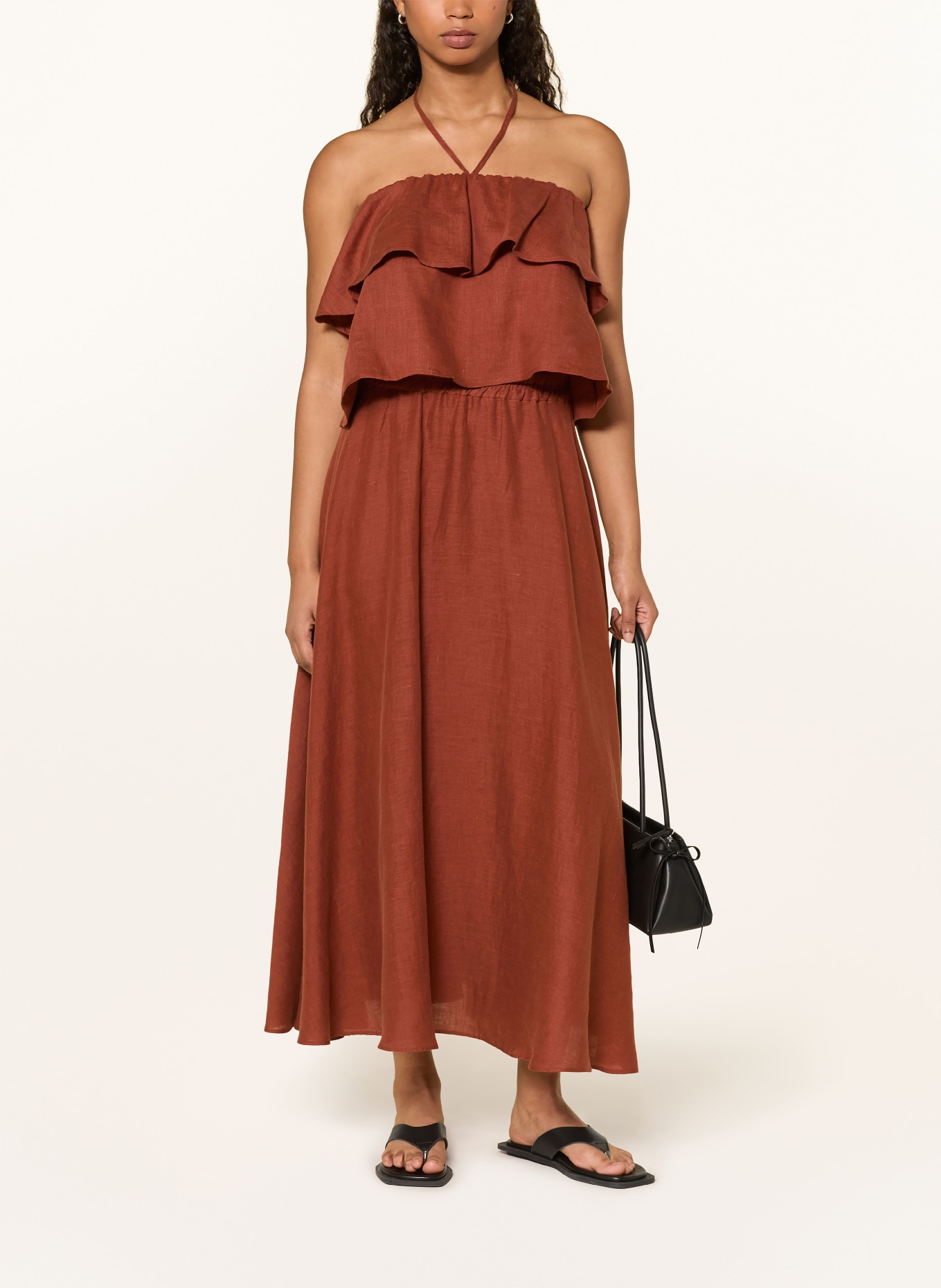 DRYKORN RIVANA linen top with ruffles: BROWN