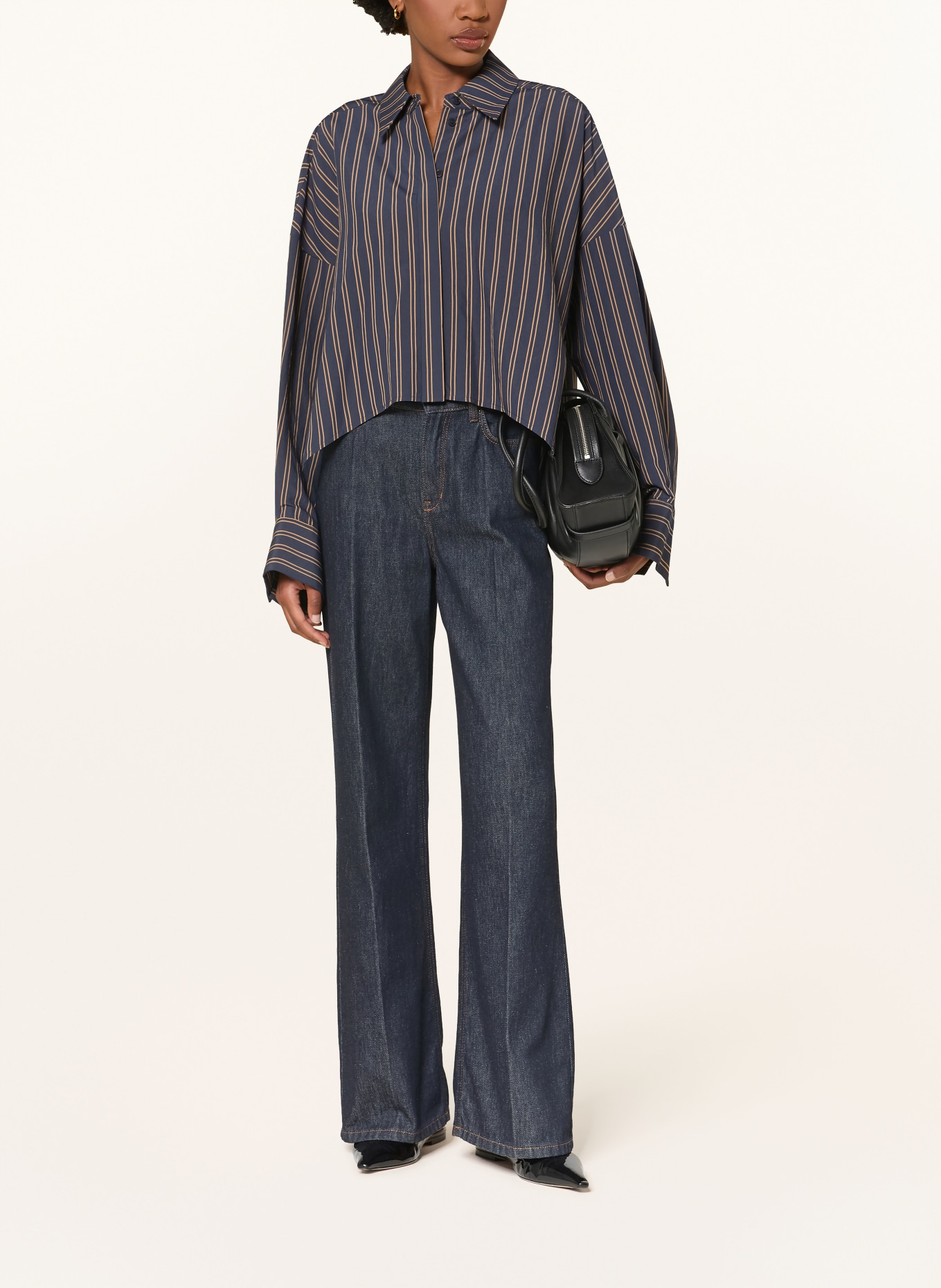 DRYKORN Overhemdblouse OSHIA: DONKERBLAUW / CAMEL