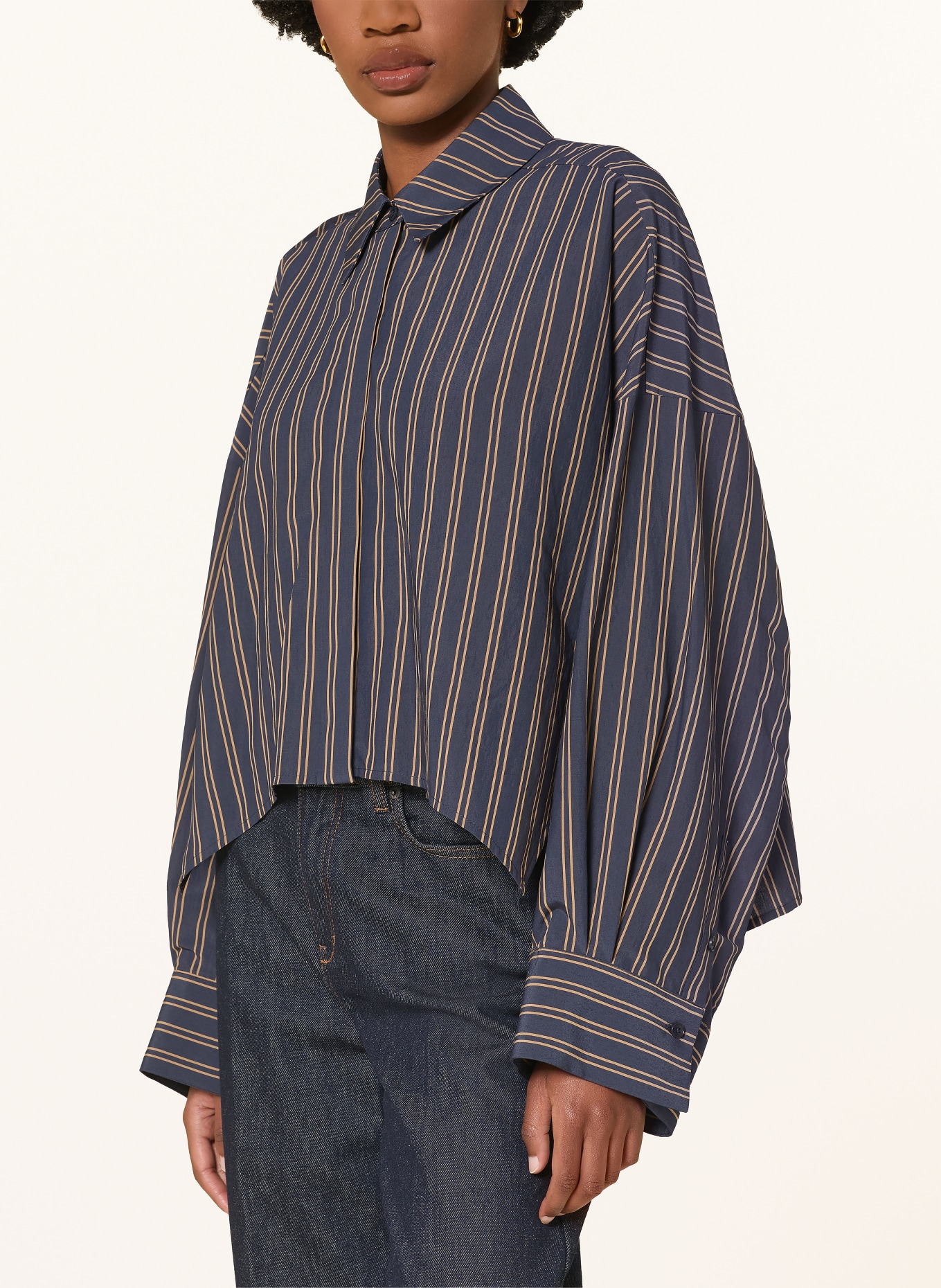 DRYKORN Overhemdblouse OSHIA: DONKERBLAUW / CAMEL