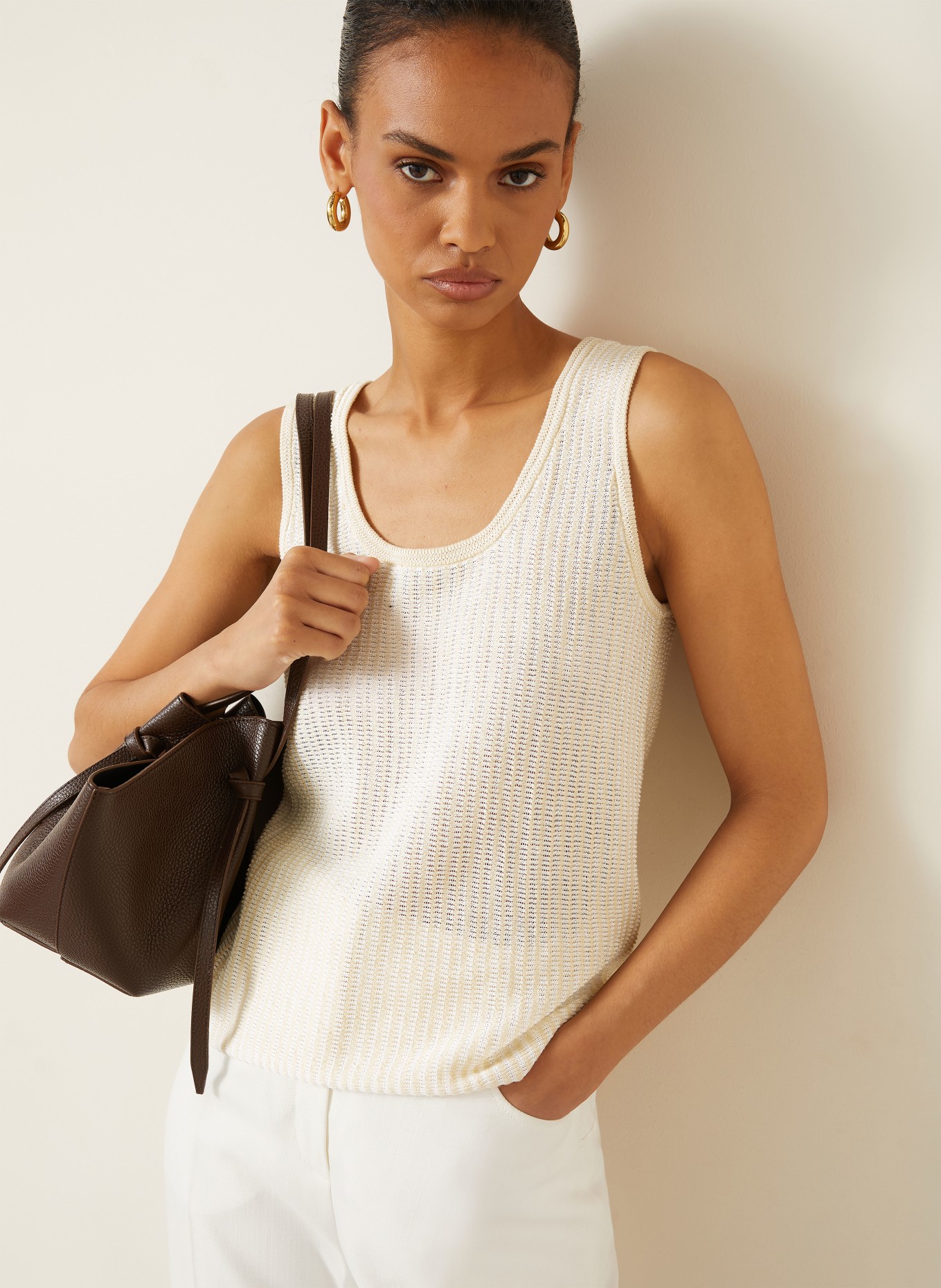 Proenza Schouler Strikket top LENNOX WHITE LABEL: LYSEBRUN / BEIGE