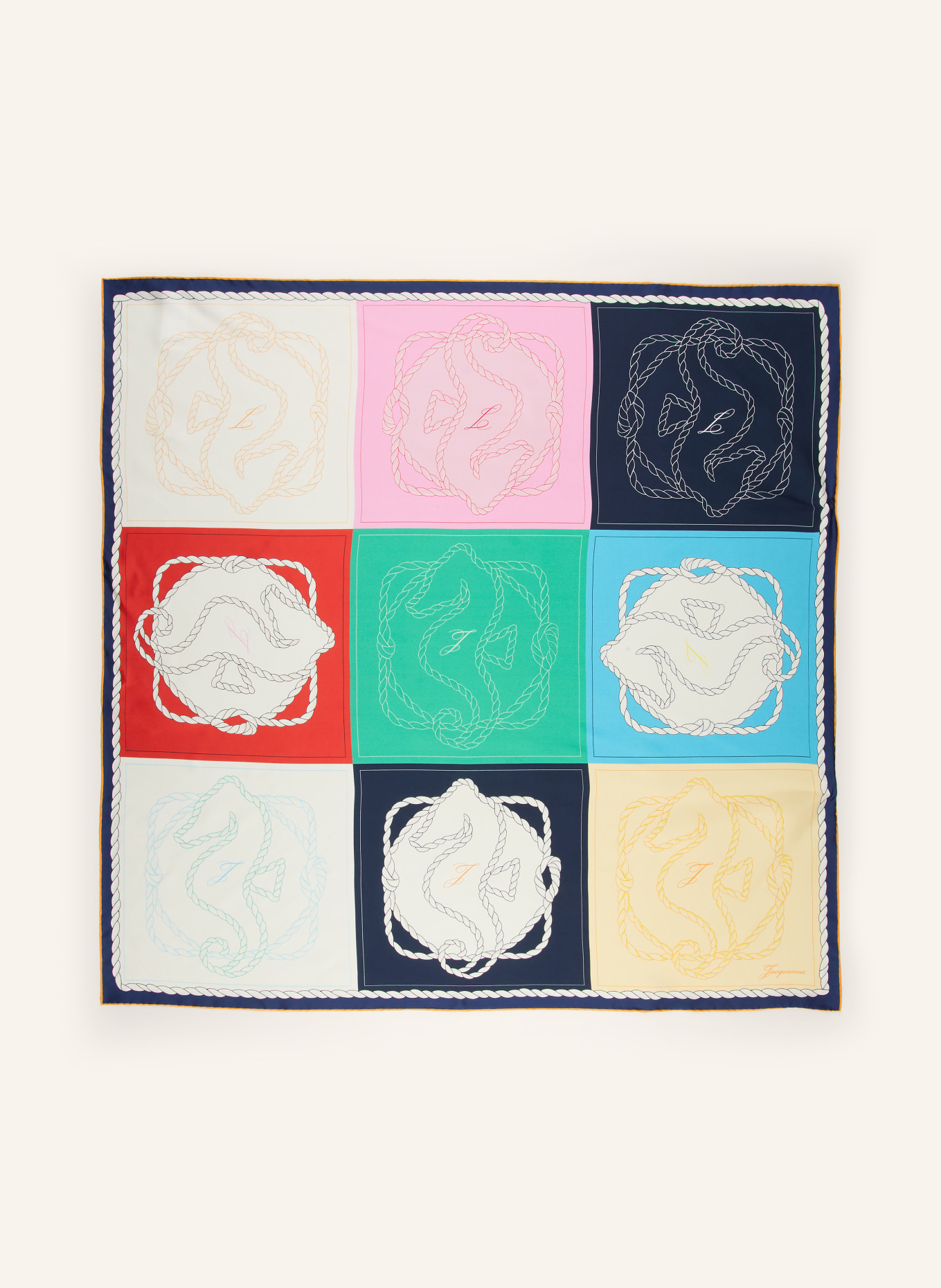 JACQUEMUS Zijden sjaal LE FOULARD À RAYURES: DONKERBLAUW / ROZE / WIT