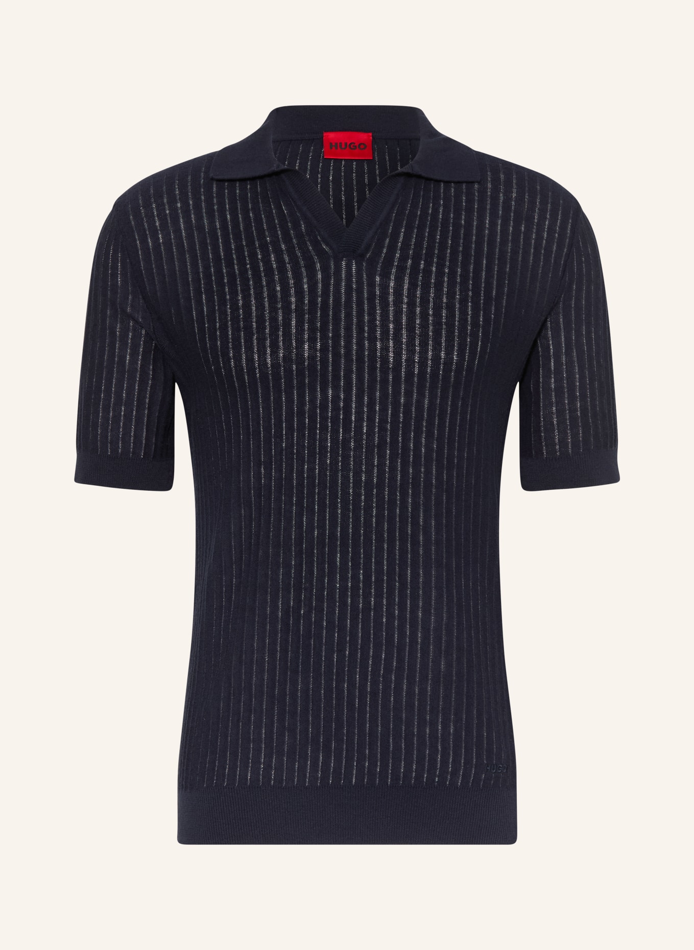 HUGO SEEMANT Regular Fit Knit Polo Shirt with Linen: DARK BLUE