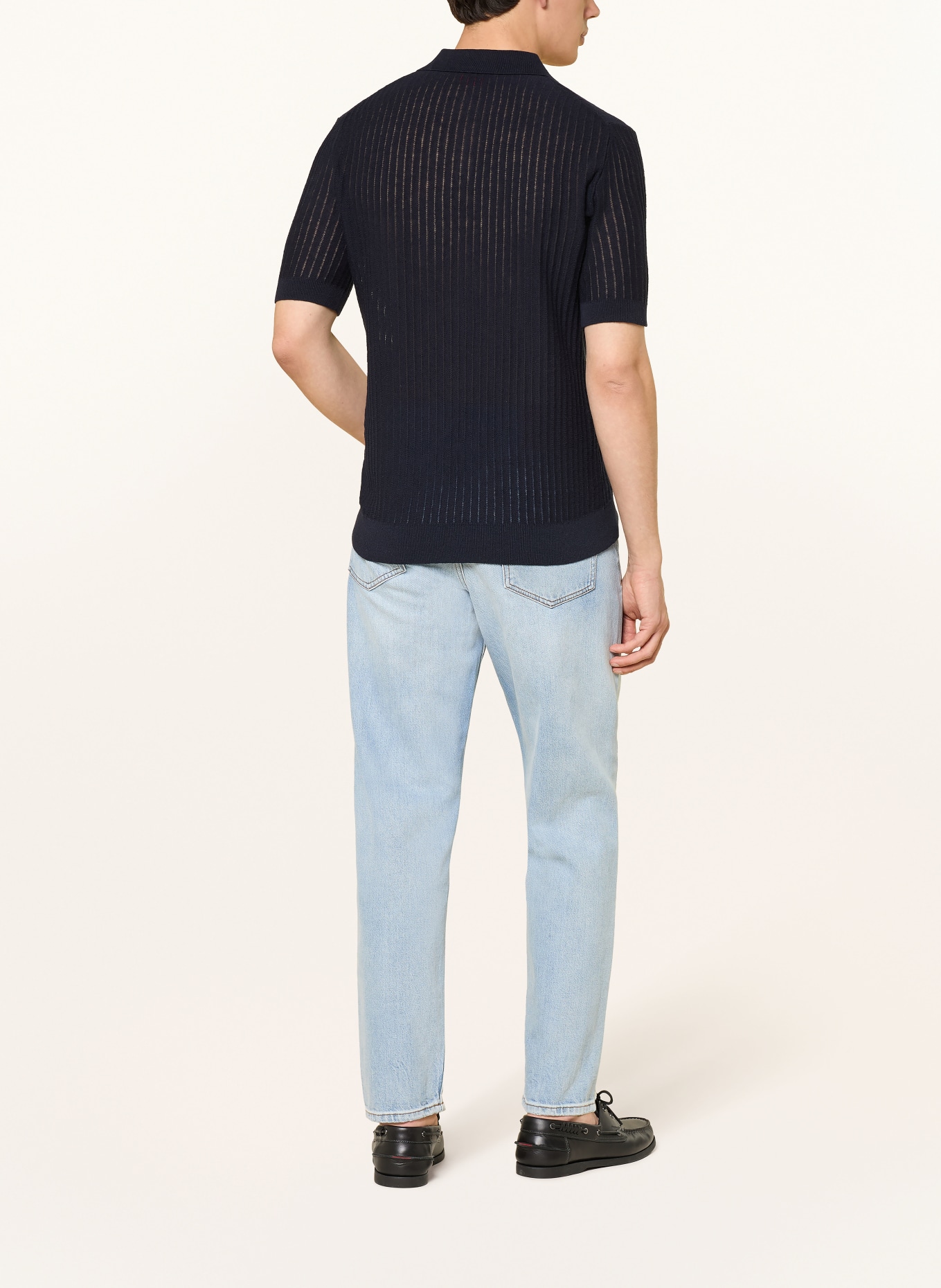 HUGO SEEMANT Regular Fit Knit Polo Shirt with Linen: DARK BLUE