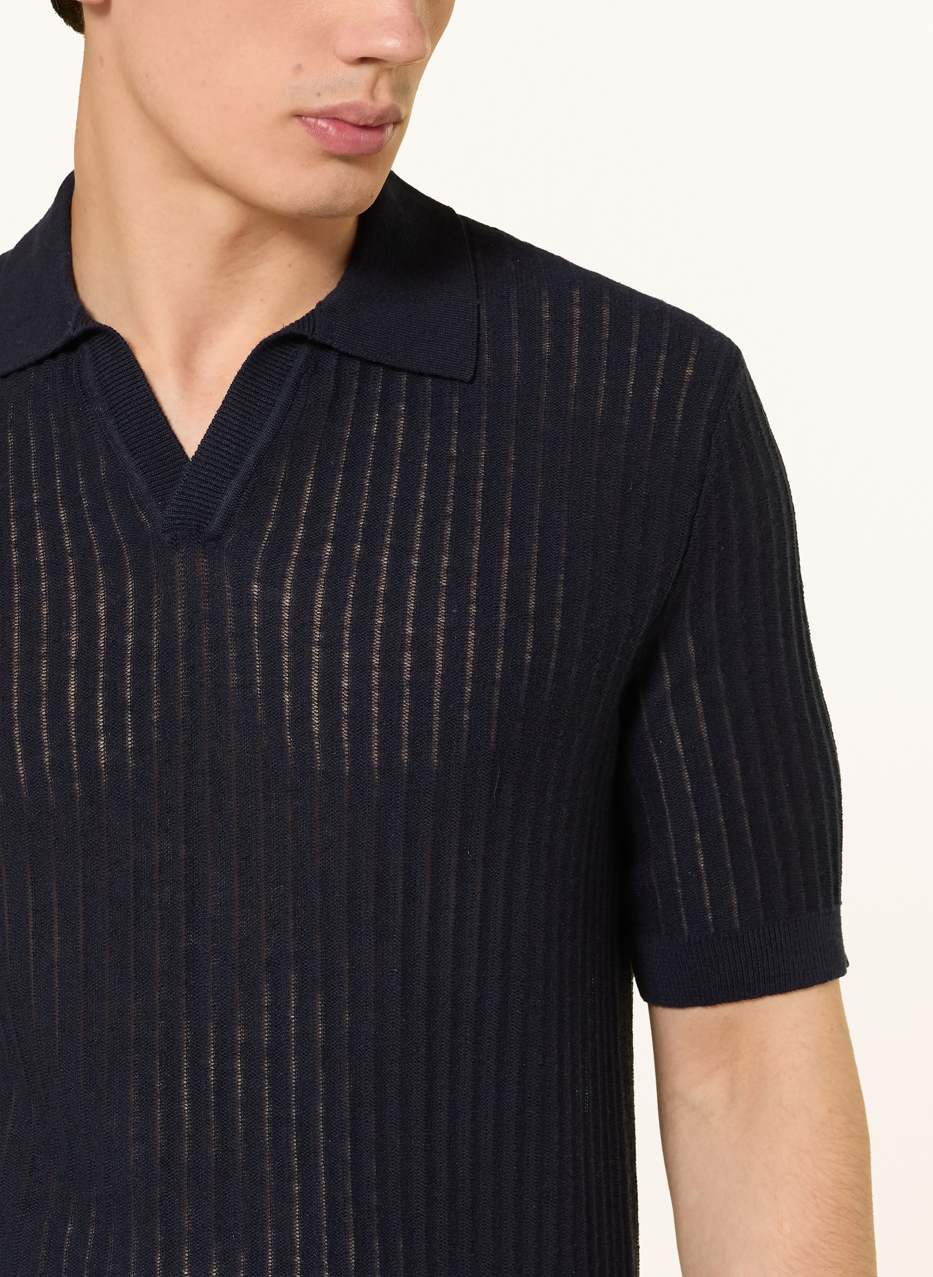 HUGO SEEMANT Regular Fit Knit Polo Shirt with Linen: DARK BLUE