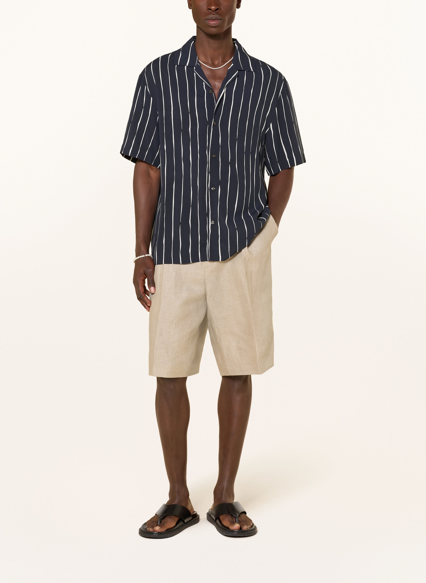 HUGO Resorthemd EXOLINO Oversized Fit: DONKERBLAUW / CRÈME