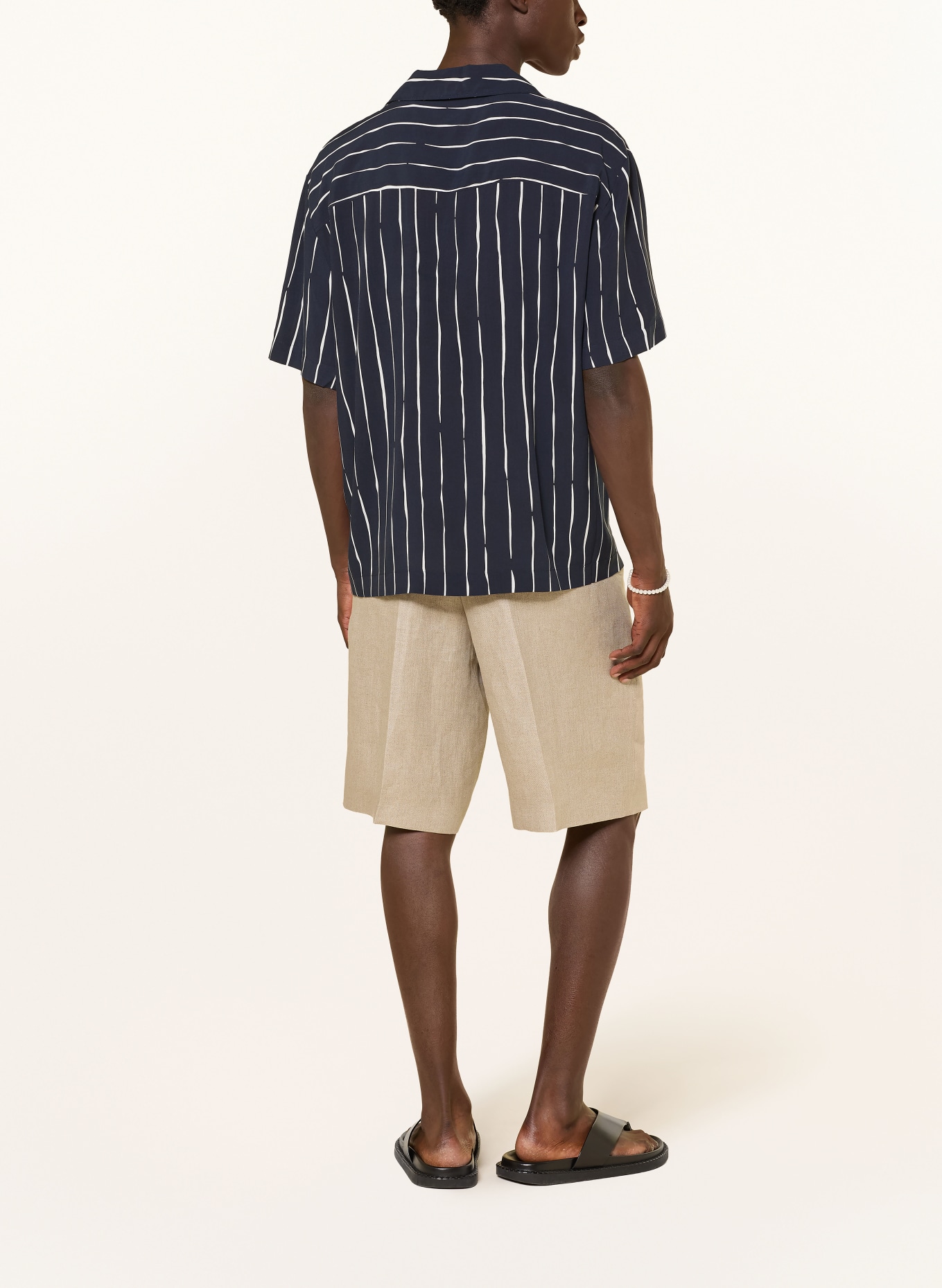 HUGO Resorthemd EXOLINO Oversized Fit: DONKERBLAUW / CRÈME
