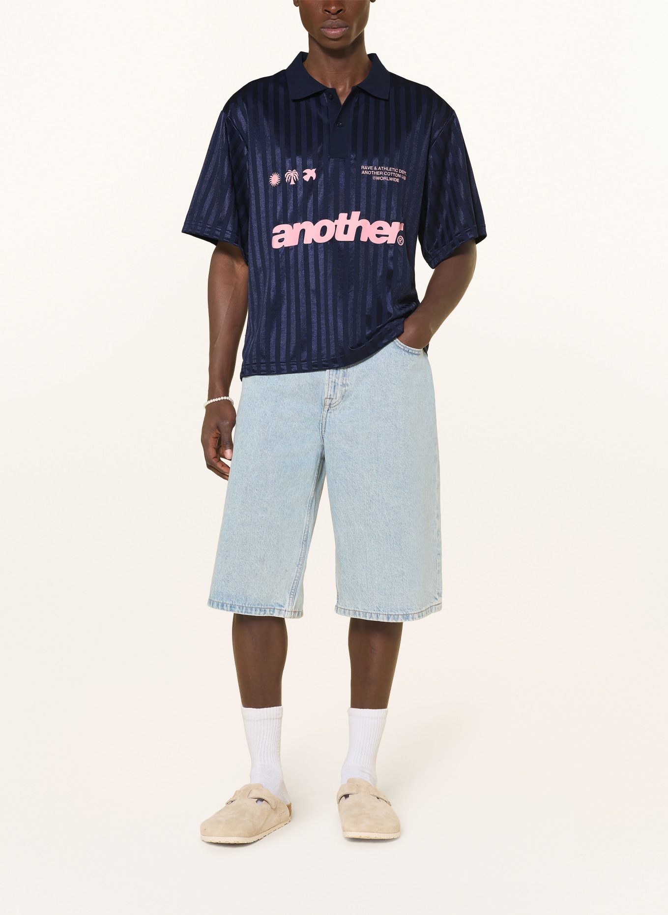 another COTTON LAB Jersey polo shirt: DARK BLUE / PINK