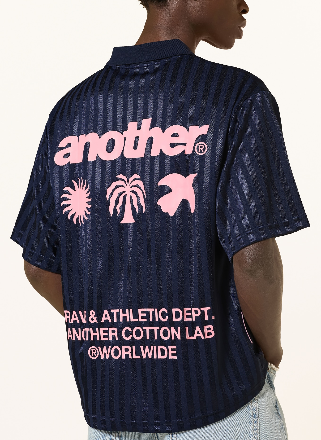 another COTTON LAB Jersey polo shirt: DARK BLUE / PINK