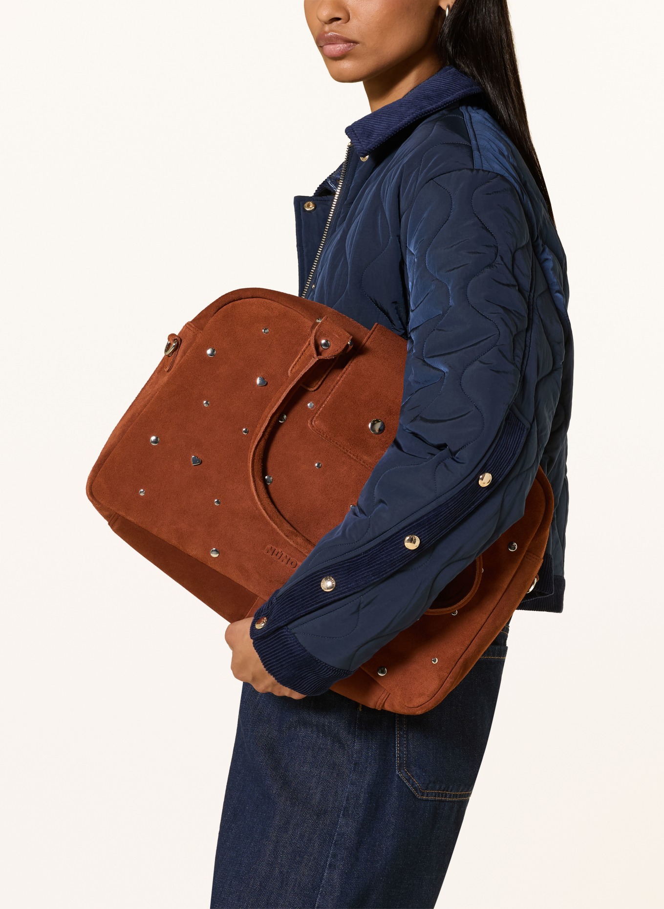 NÚNOO HARPER SWEETHEART laptop bag with studs: COGNAC / SILVER