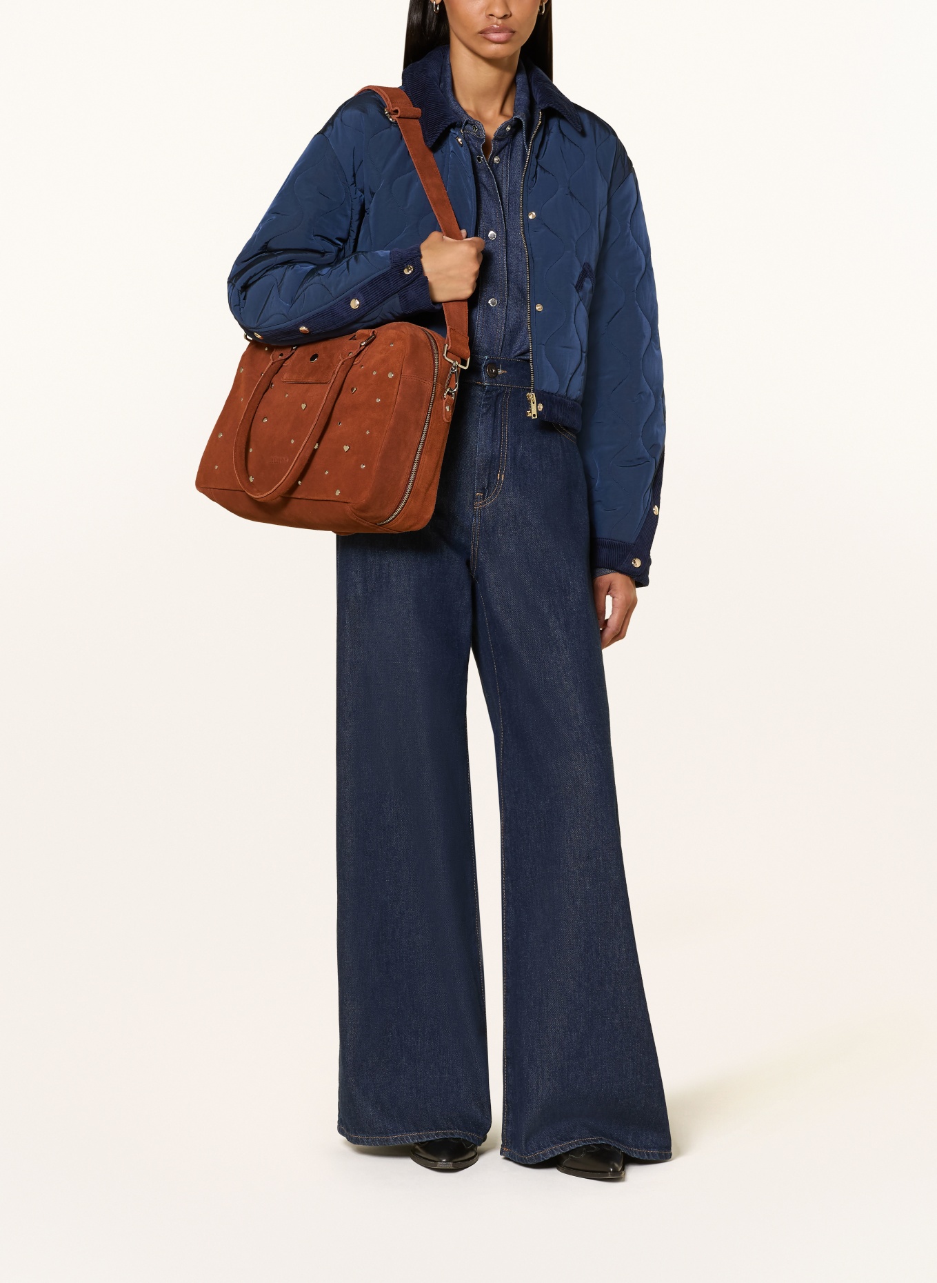 NÚNOO HARPER SWEETHEART laptop bag with studs: COGNAC / SILVER