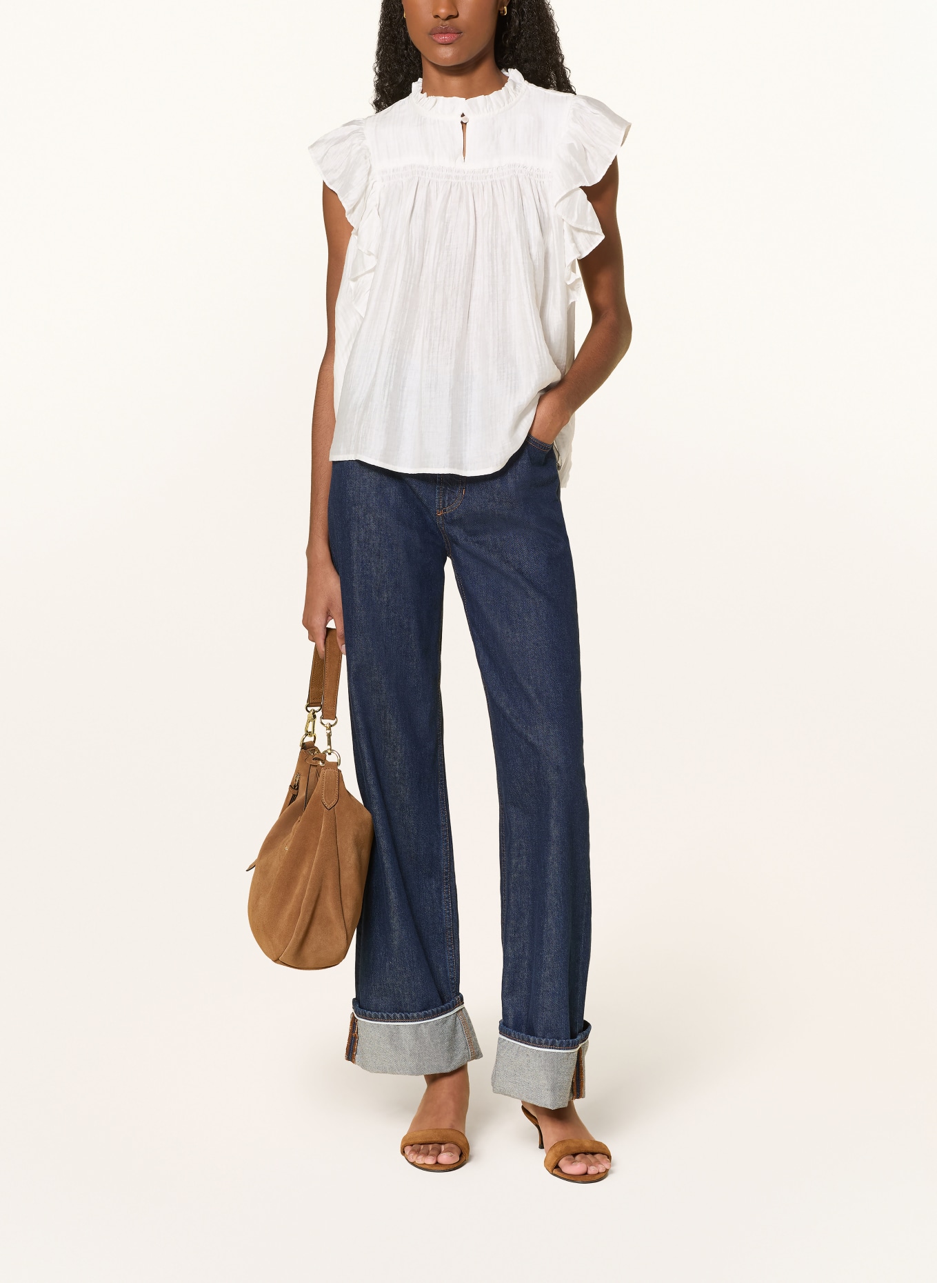 co'couture TASSYCC-blouse van mousseline met ruches: WIT