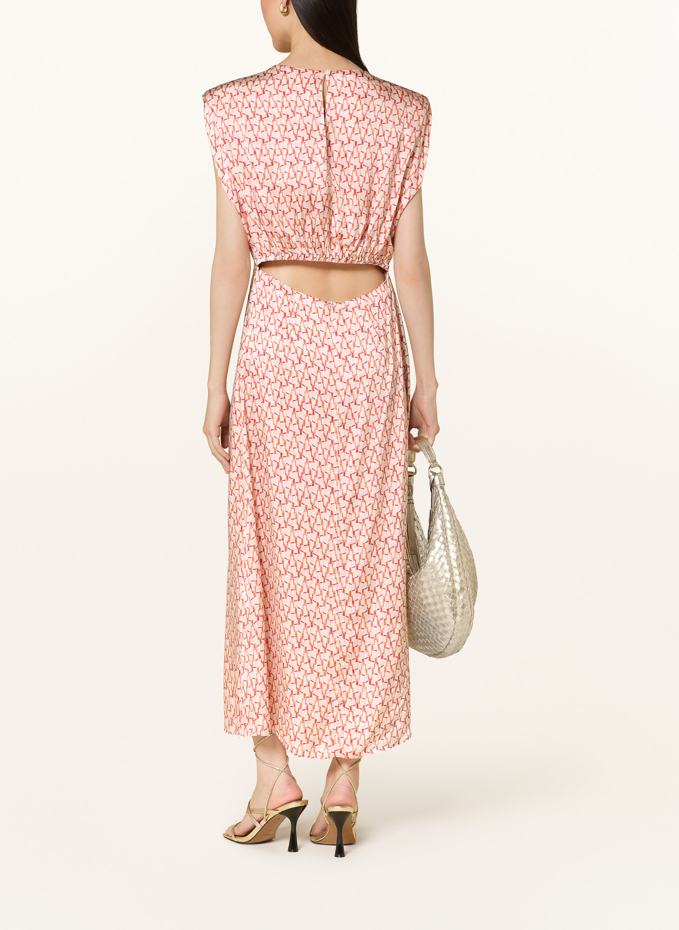 co'couture CARMINECC satin dress with cut-out: DARK ORANGE / CREAM / FUCHSIA