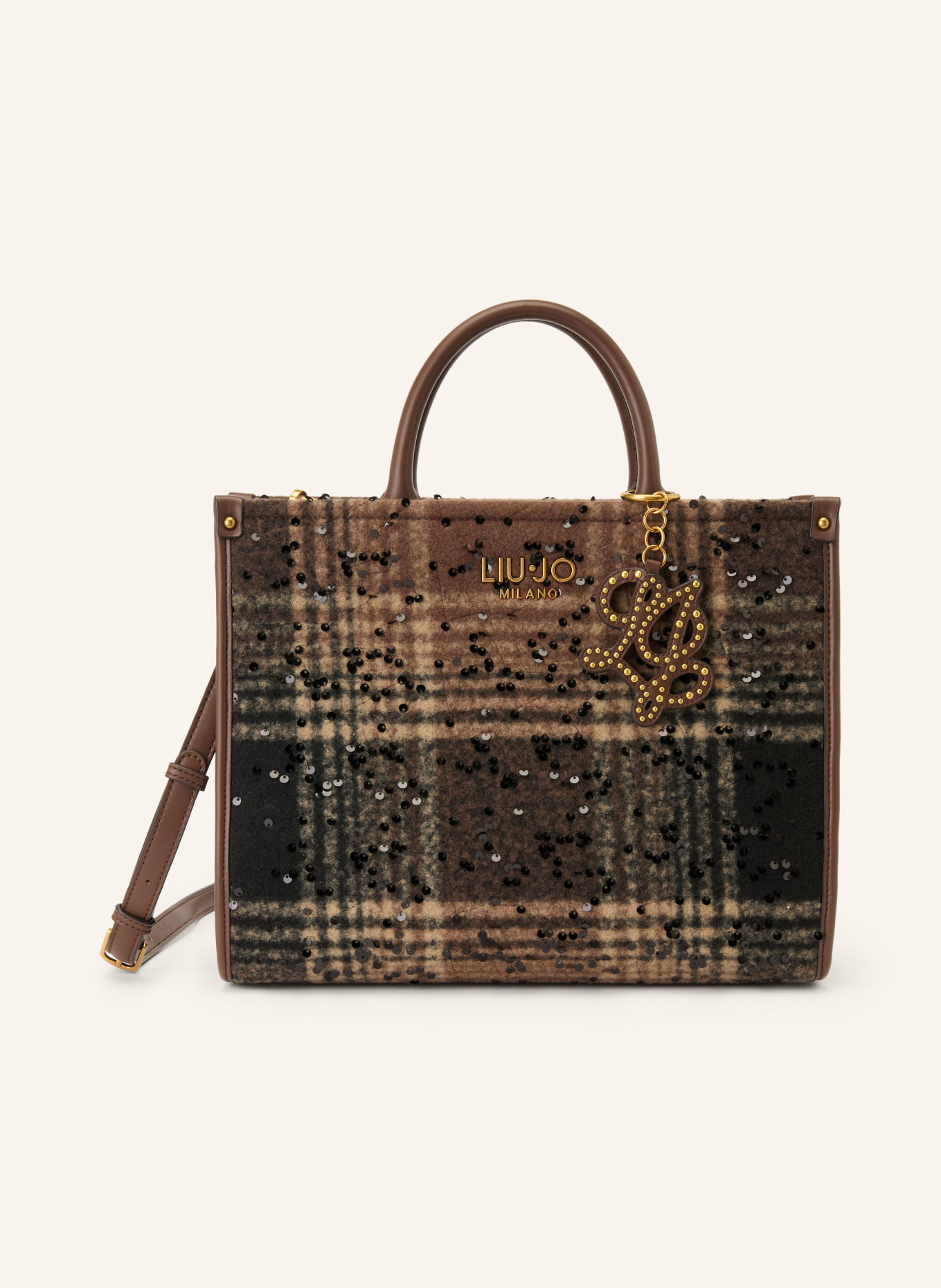 LIU JO Sac cabas MEDIUM à paillettes: MARRON FONCÉ / OR / BEIGE