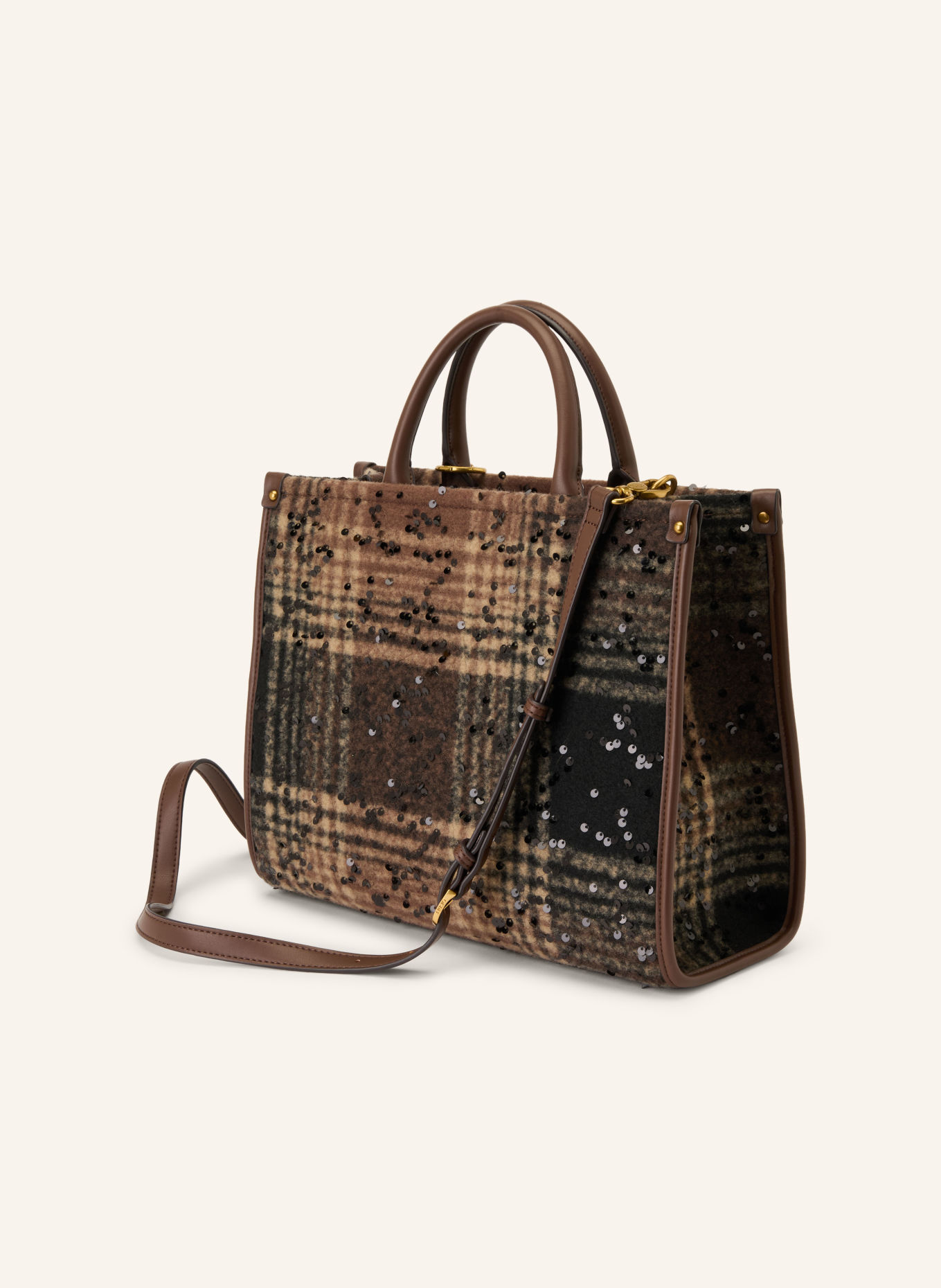 LIU JO Sac cabas MEDIUM à paillettes: MARRON FONCÉ / OR / BEIGE