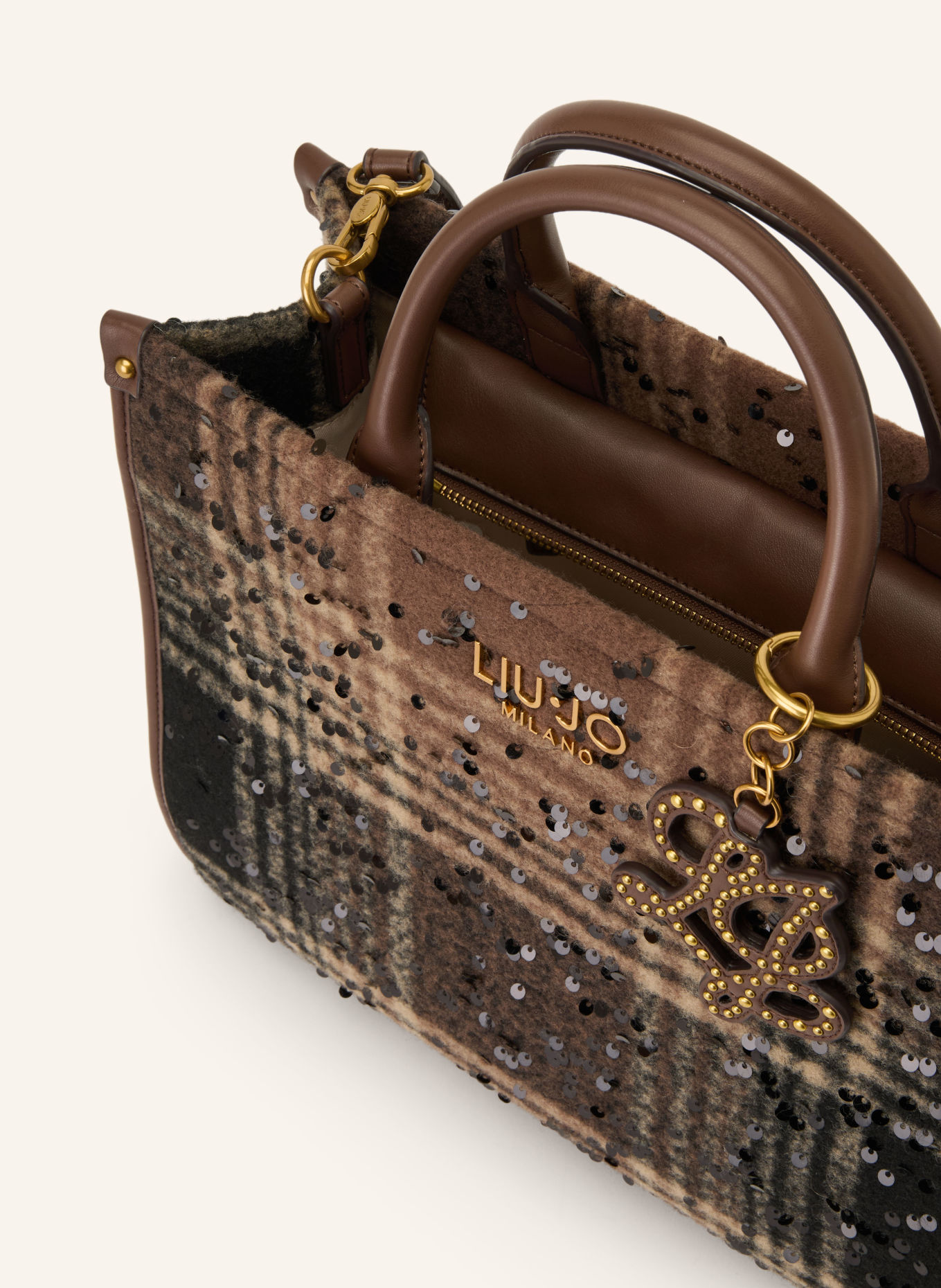 LIU JO Sac cabas MEDIUM à paillettes: MARRON FONCÉ / OR / BEIGE