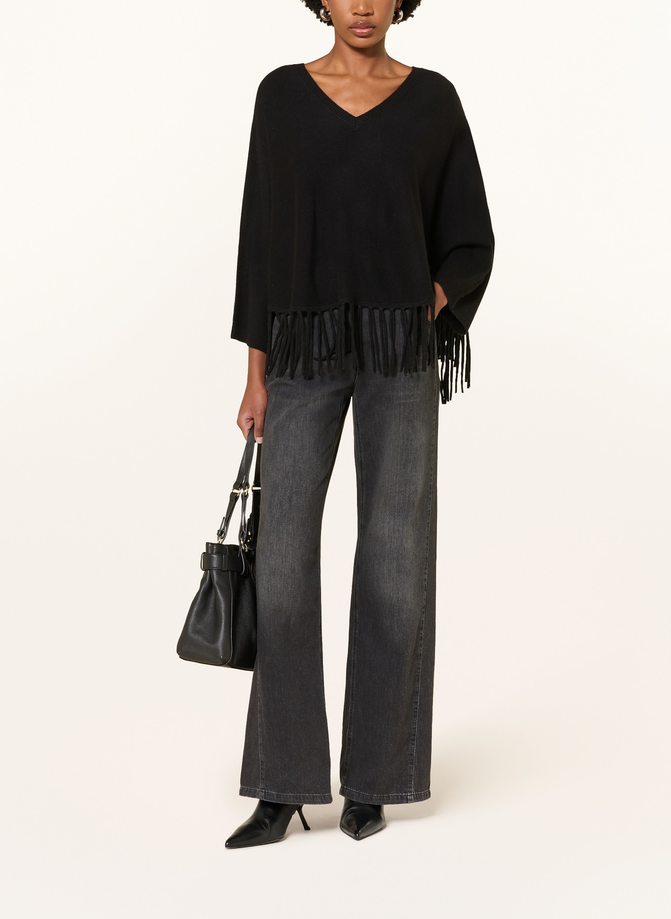 HERZENS Pullover mit Cashmere und 3/4-Arm: SCHWARZ
