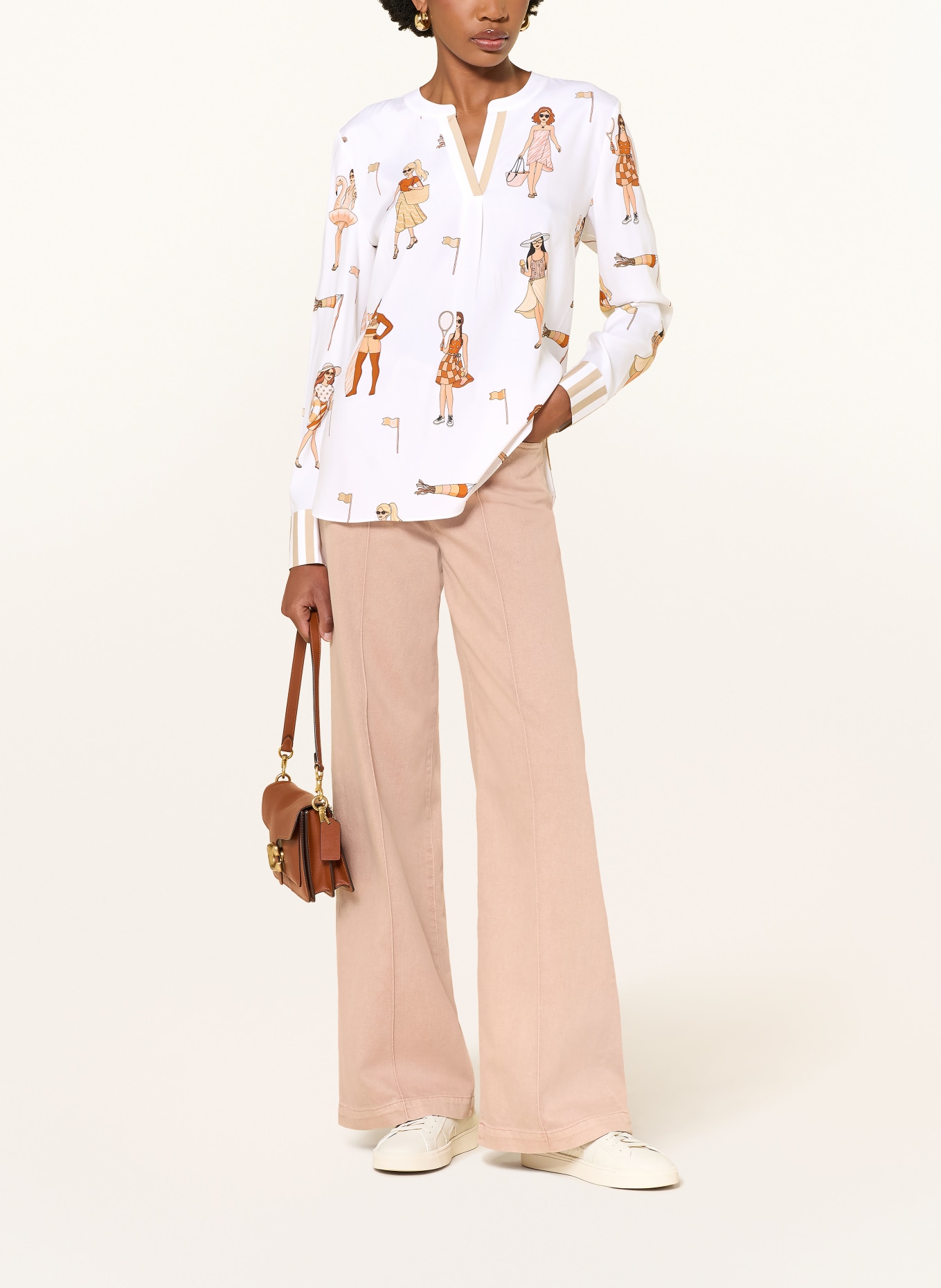 HERZENS Blusenshirt mit Seide: WEISS / BRAUN / BEIGE