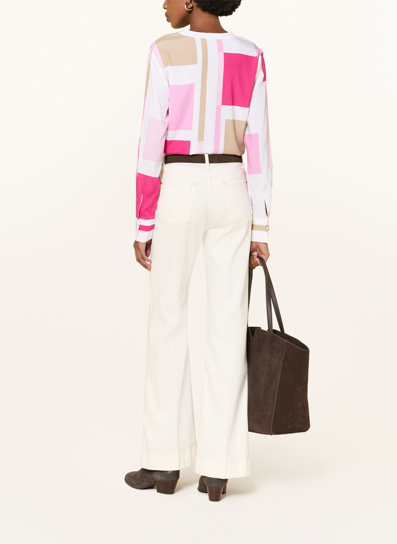 HERZENS Blouse-style shirt with silk: WHITE / PINK / BEIGE
