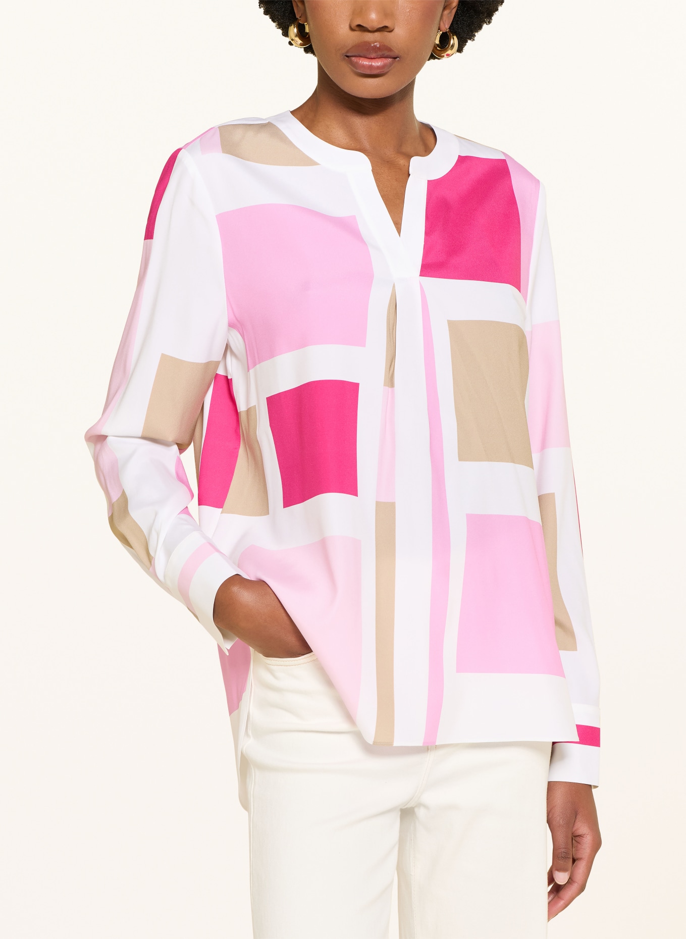 HERZENS Blouse-style shirt with silk: WHITE / PINK / BEIGE