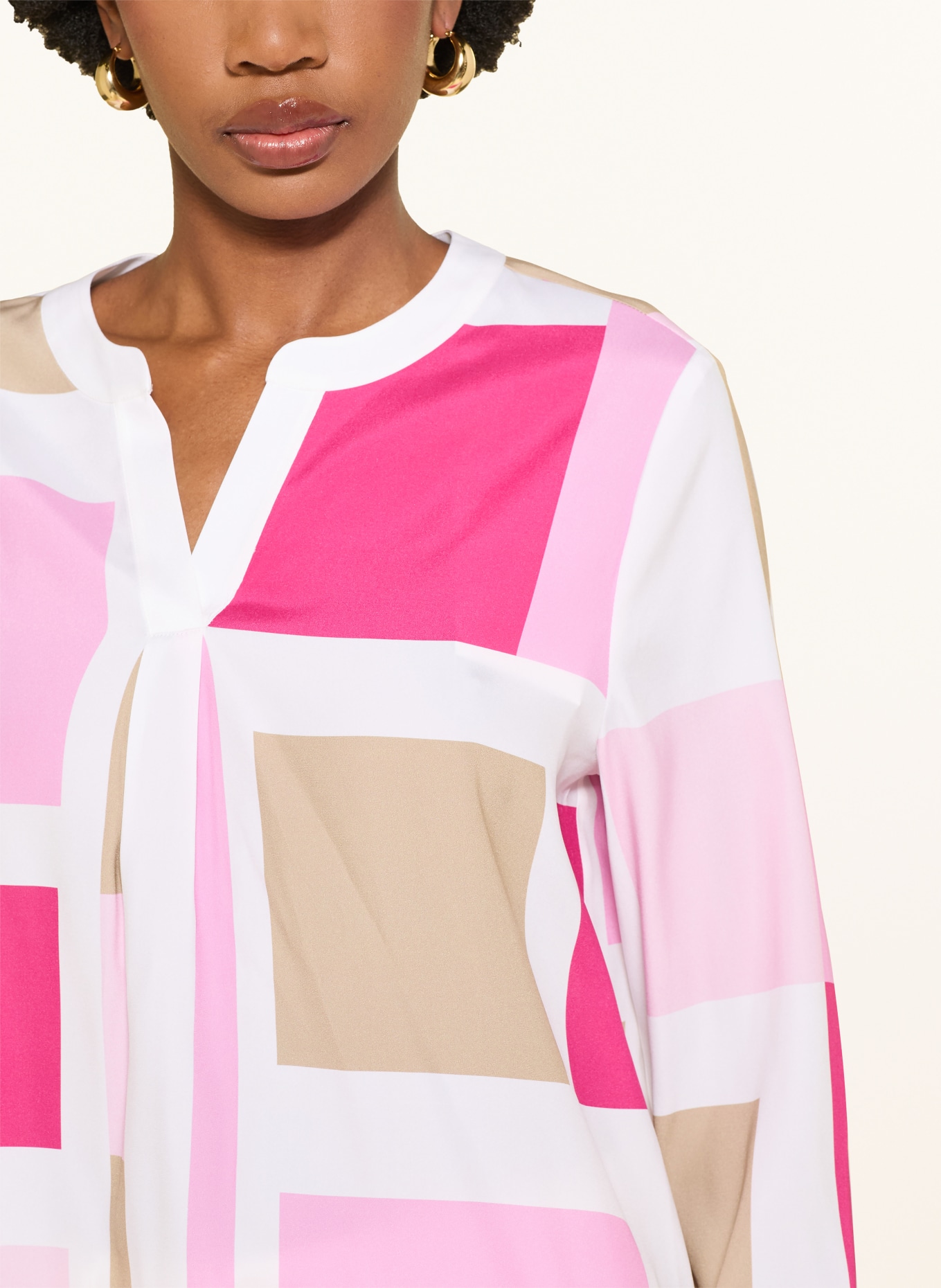 HERZENS Blouse-style shirt with silk: WHITE / PINK / BEIGE