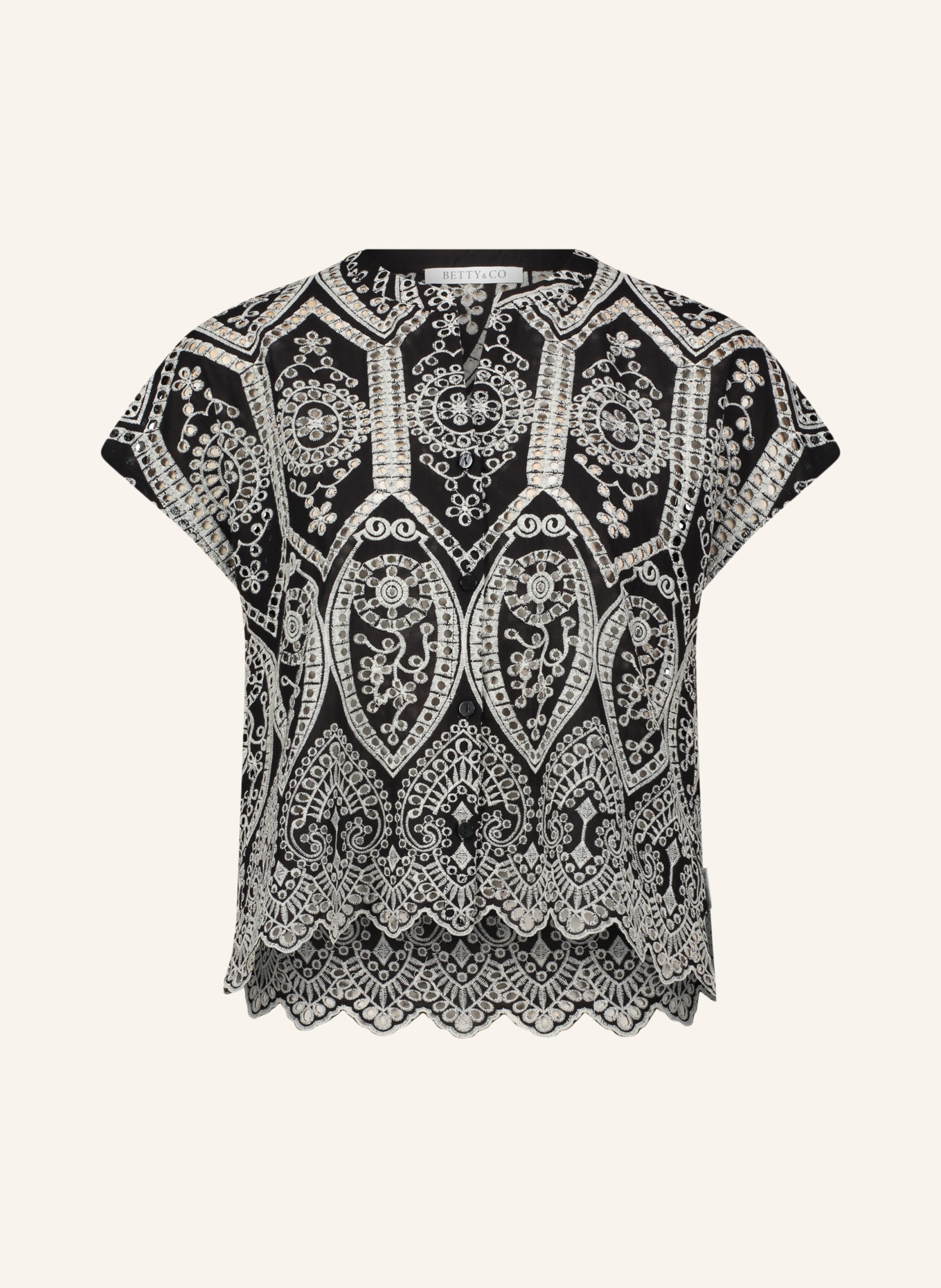 BETTY&CO Bluse aus Lochspitze: SCHWARZ / WEISS