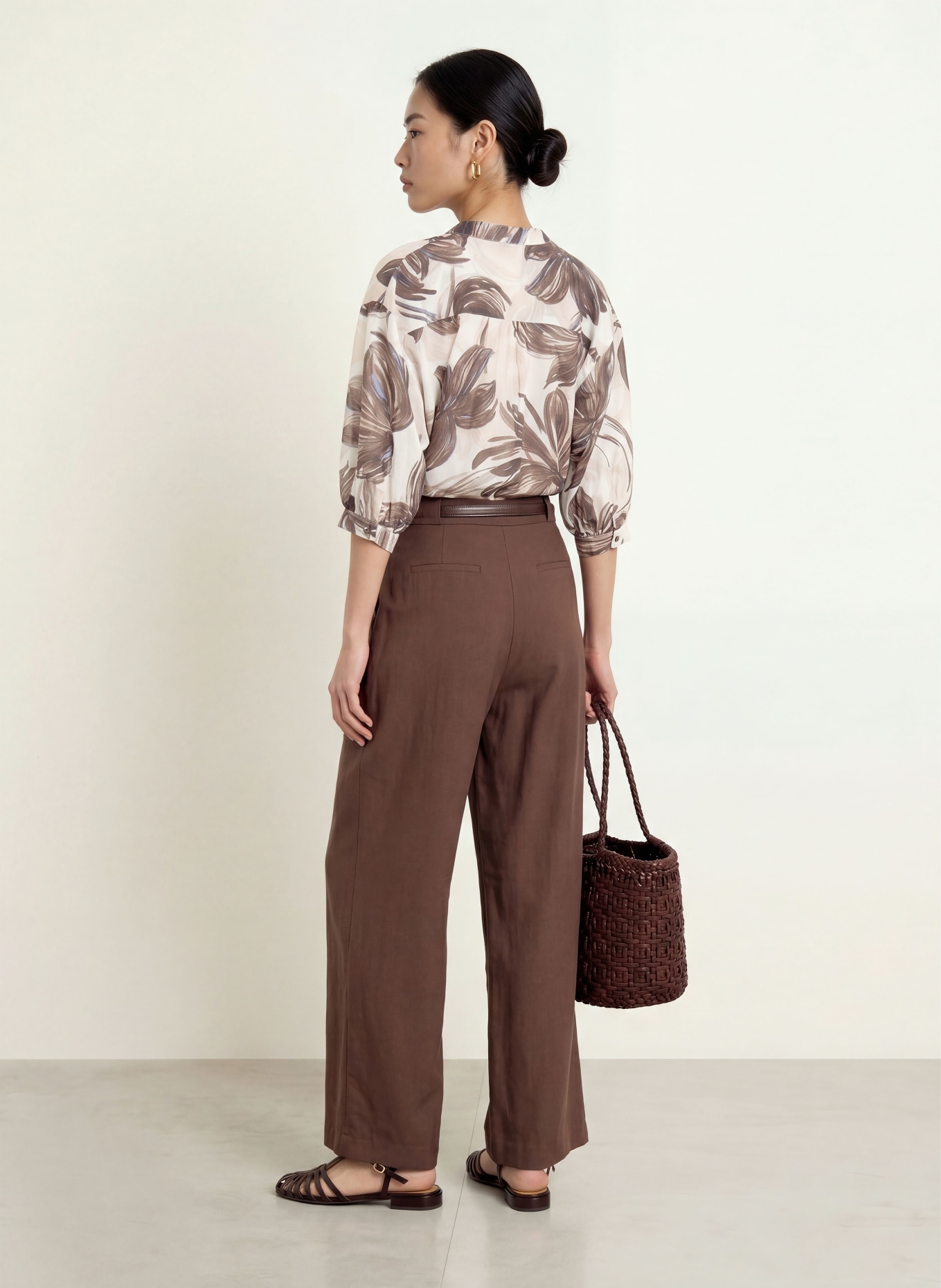 MORE & MORE Blouse met 3/4-mouwen: MARRON FONCÉ / BEIGE / DONKERBLAUW