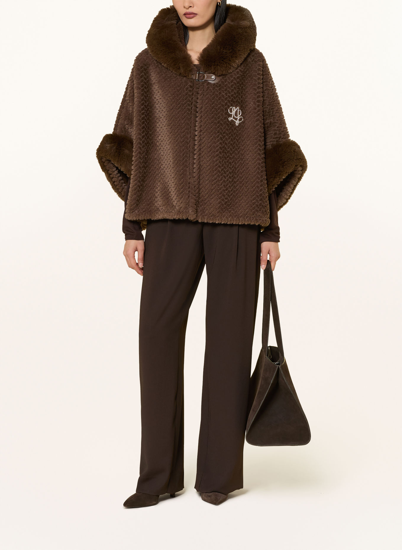 LIU JO Teddyfell-Cape mit Schmucksteinen: BRAUN
