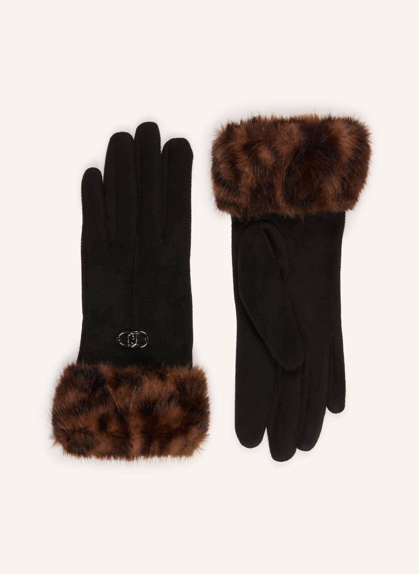 LIU JO Gloves with faux fur: BLACK / DARK BROWN / BROWN