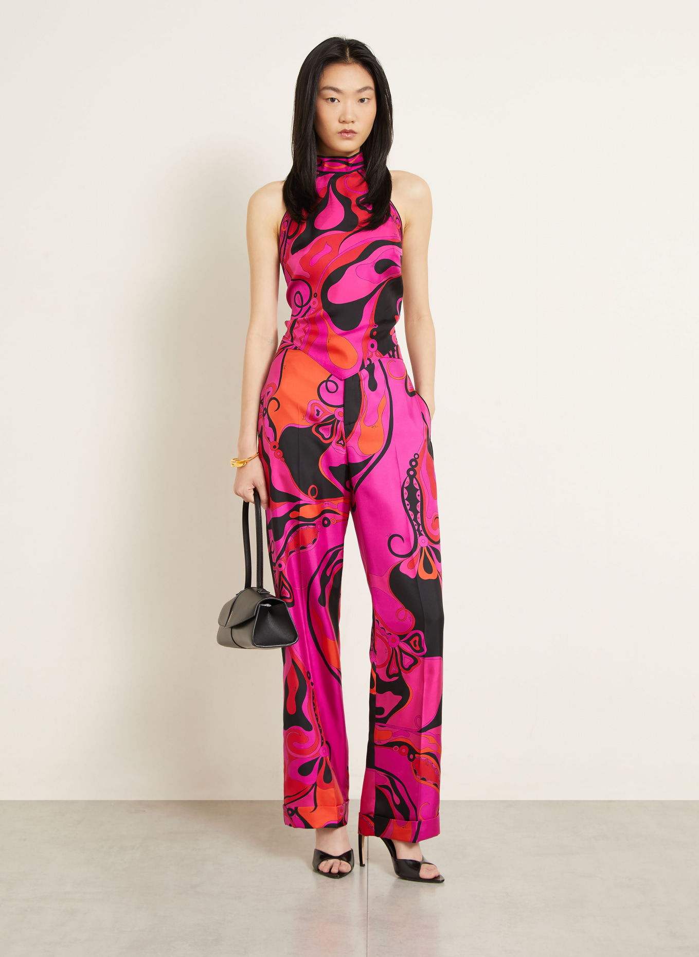 PUCCI Blusentop aus Seide: PINK / ORANGE / SCHWARZ